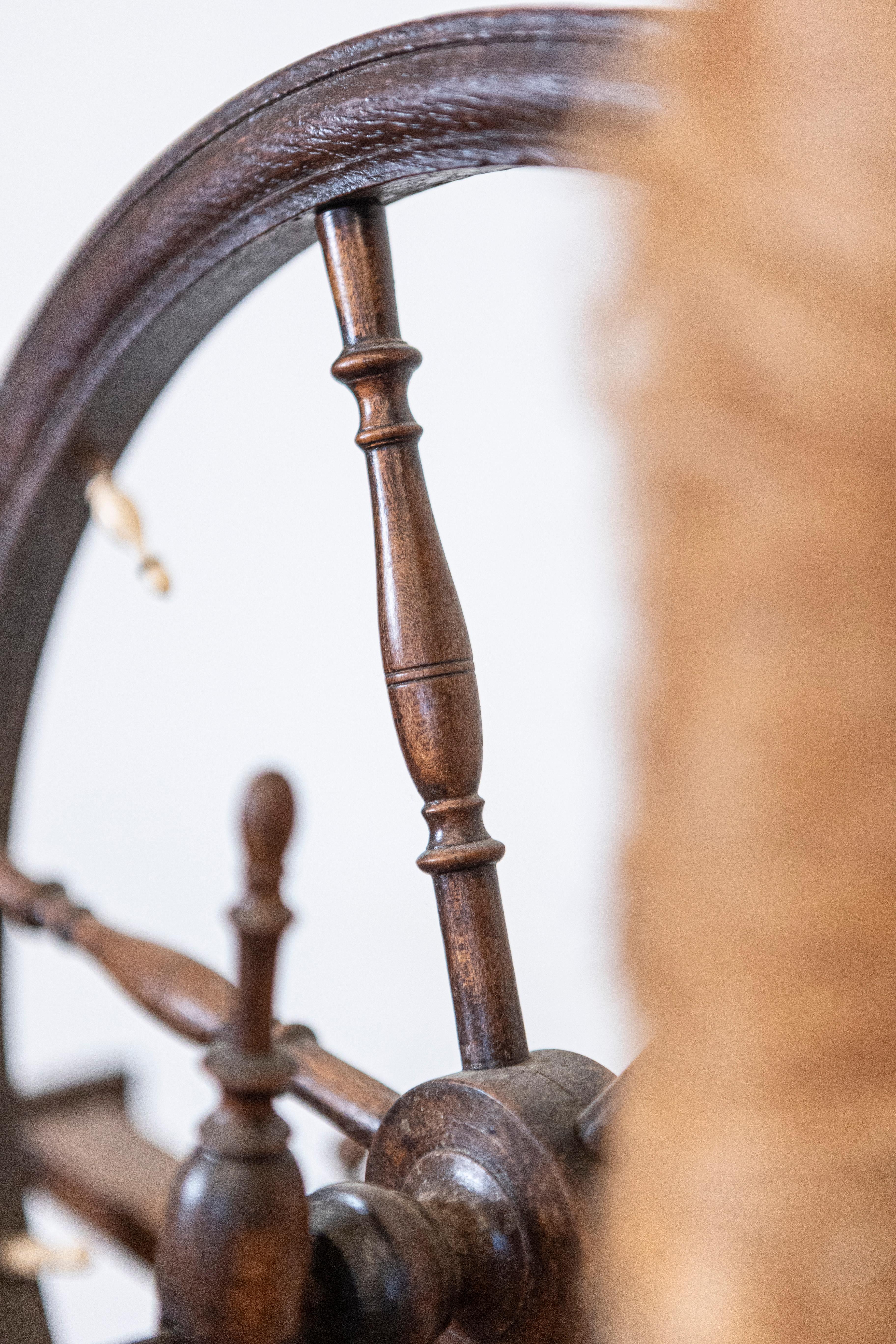 Wood Rustic French Spinning Wheel with Original Parts from the 18th Century For Sale