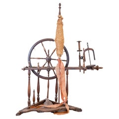 Used Rustic French Spinning Wheel with Original Parts from the 18th Century