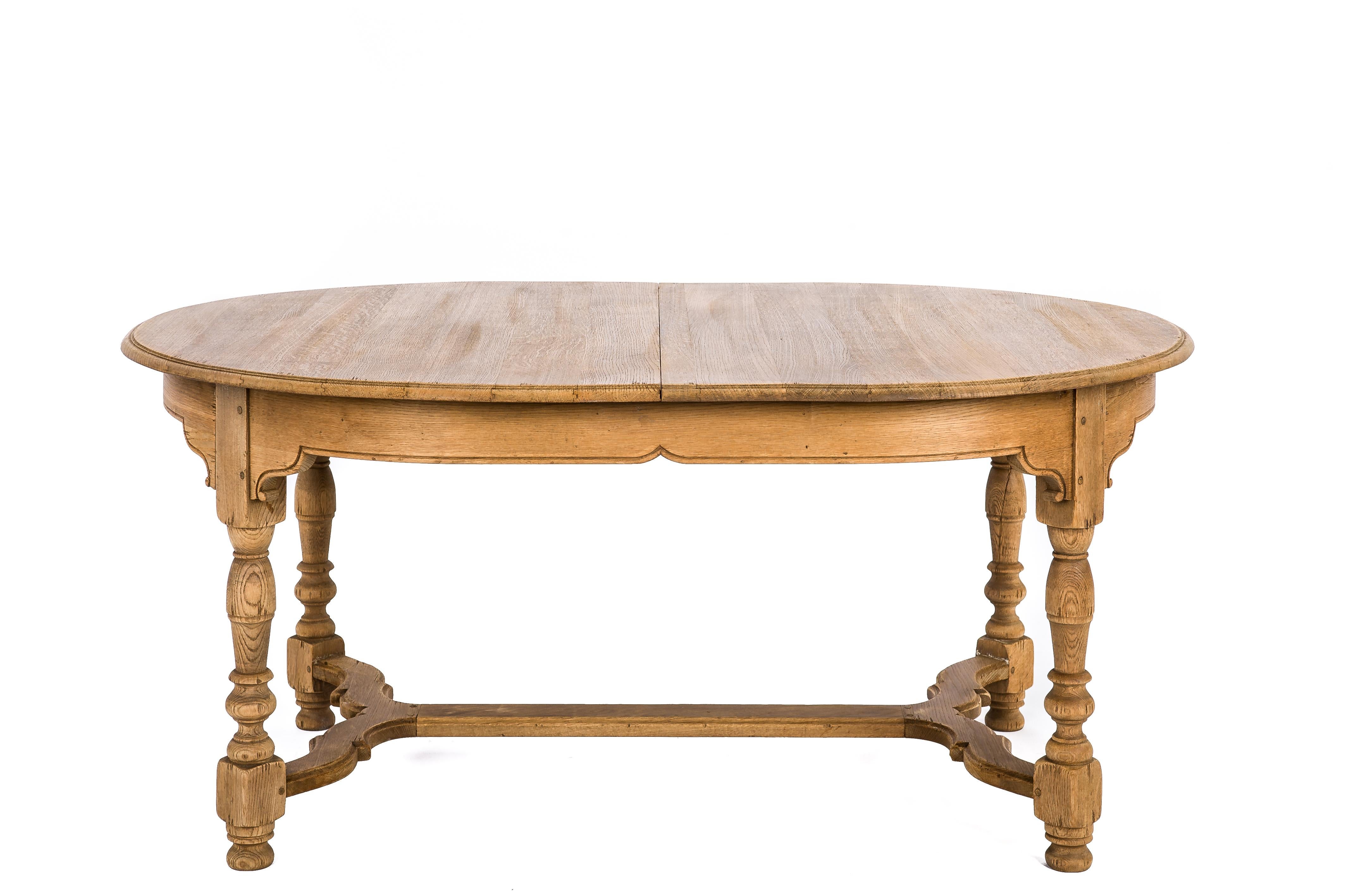 Hand-Carved Rustic French Stripped Oak Extendable Farmhouse Kitchen Table