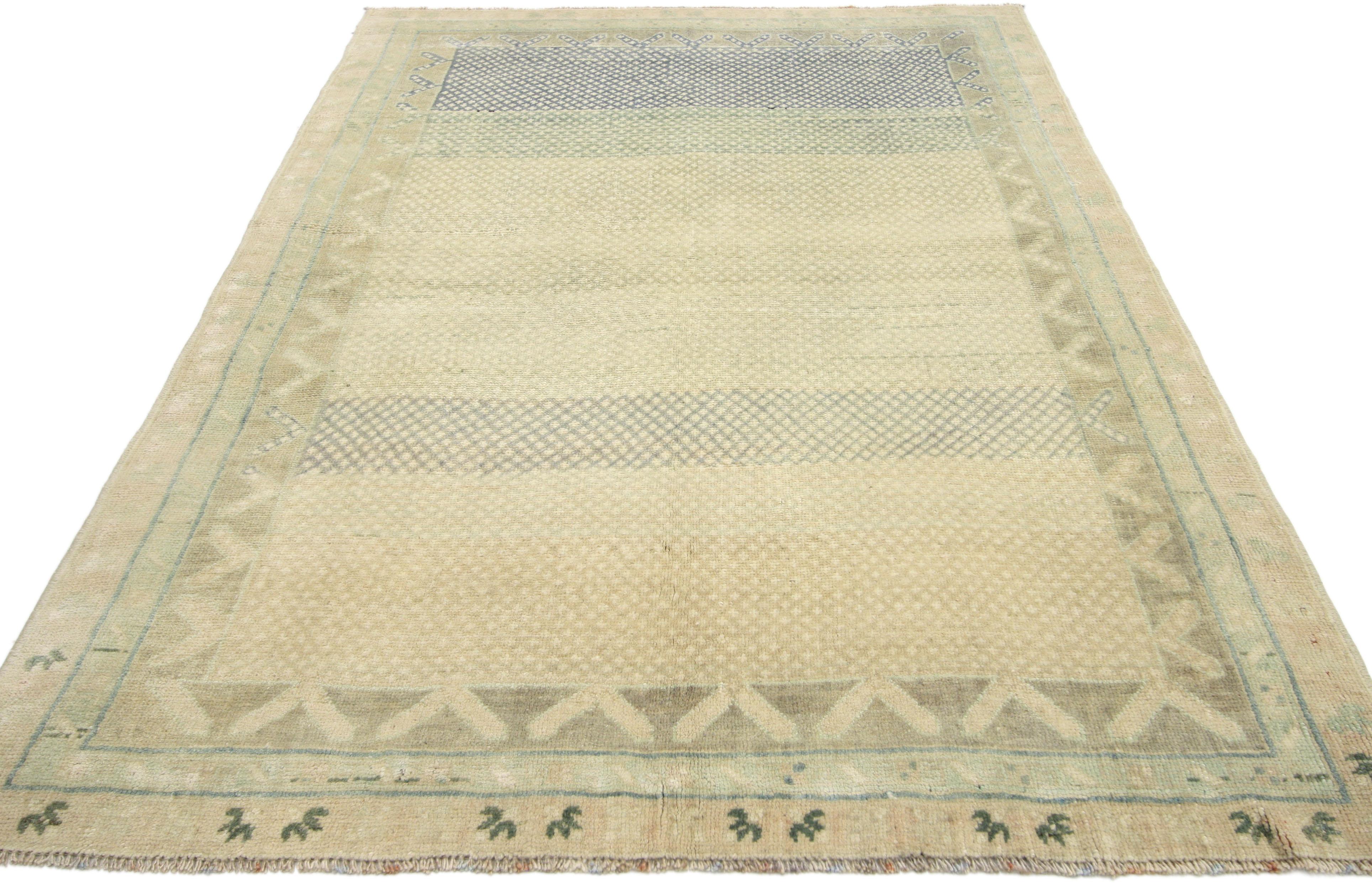 French Provincial Rustic French Style Vintage Turkish Oushak Rug for Kitchen, Bathroom or Entry For Sale