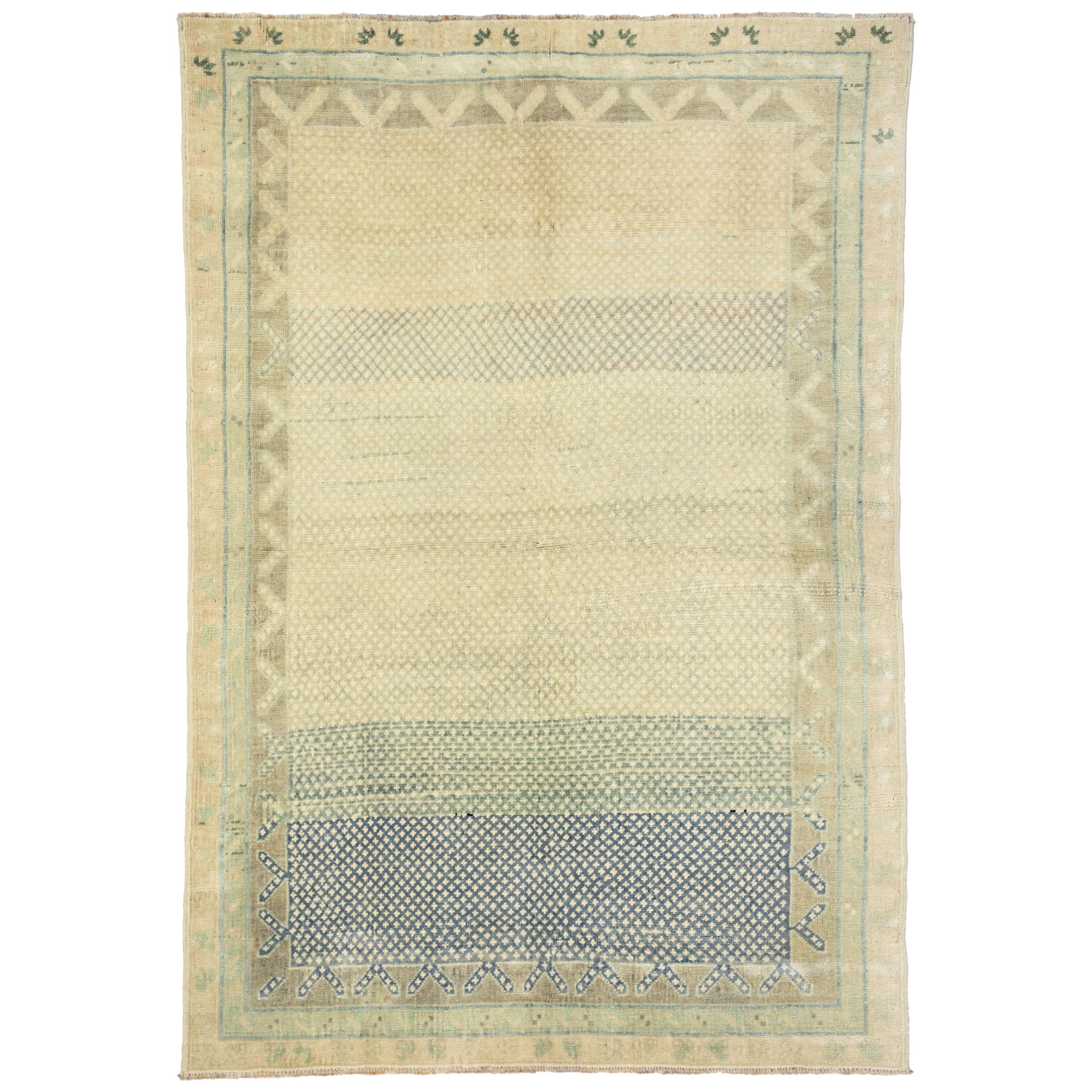 Rustic French Style Vintage Turkish Oushak Rug for Kitchen, Bathroom or Entry For Sale