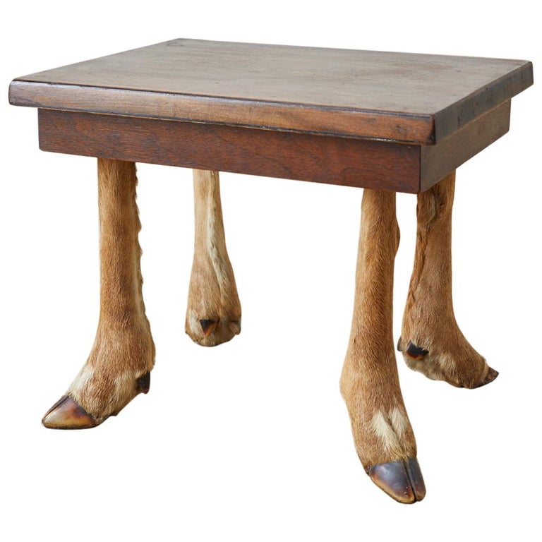 Rustic French Taxidermy Deer Leg Stool or Drinks Table For Sale at 1stDibs
