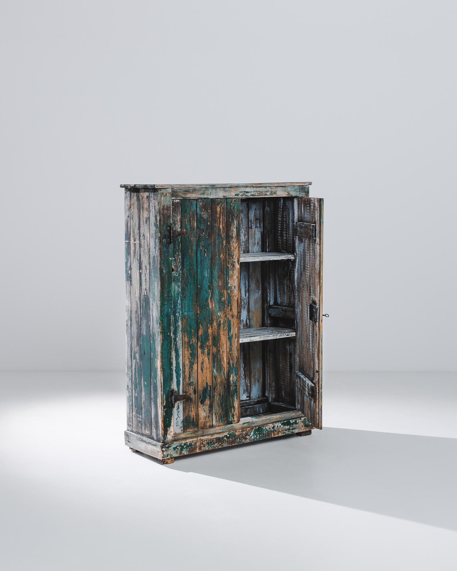 Rustic French Teal Patinated Cabinet In Good Condition In High Point, NC