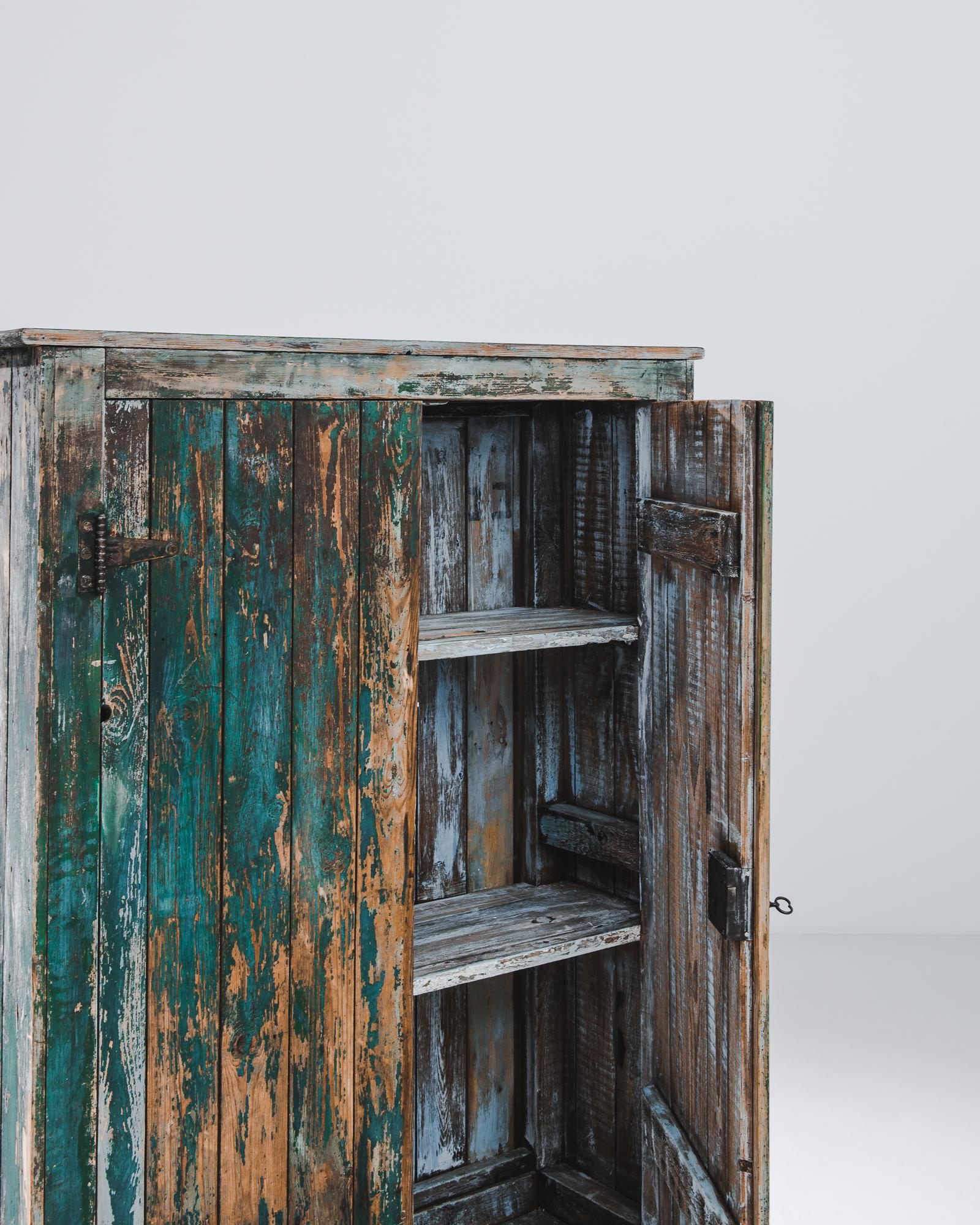Early 20th Century Rustic French Teal Patinated Cabinet
