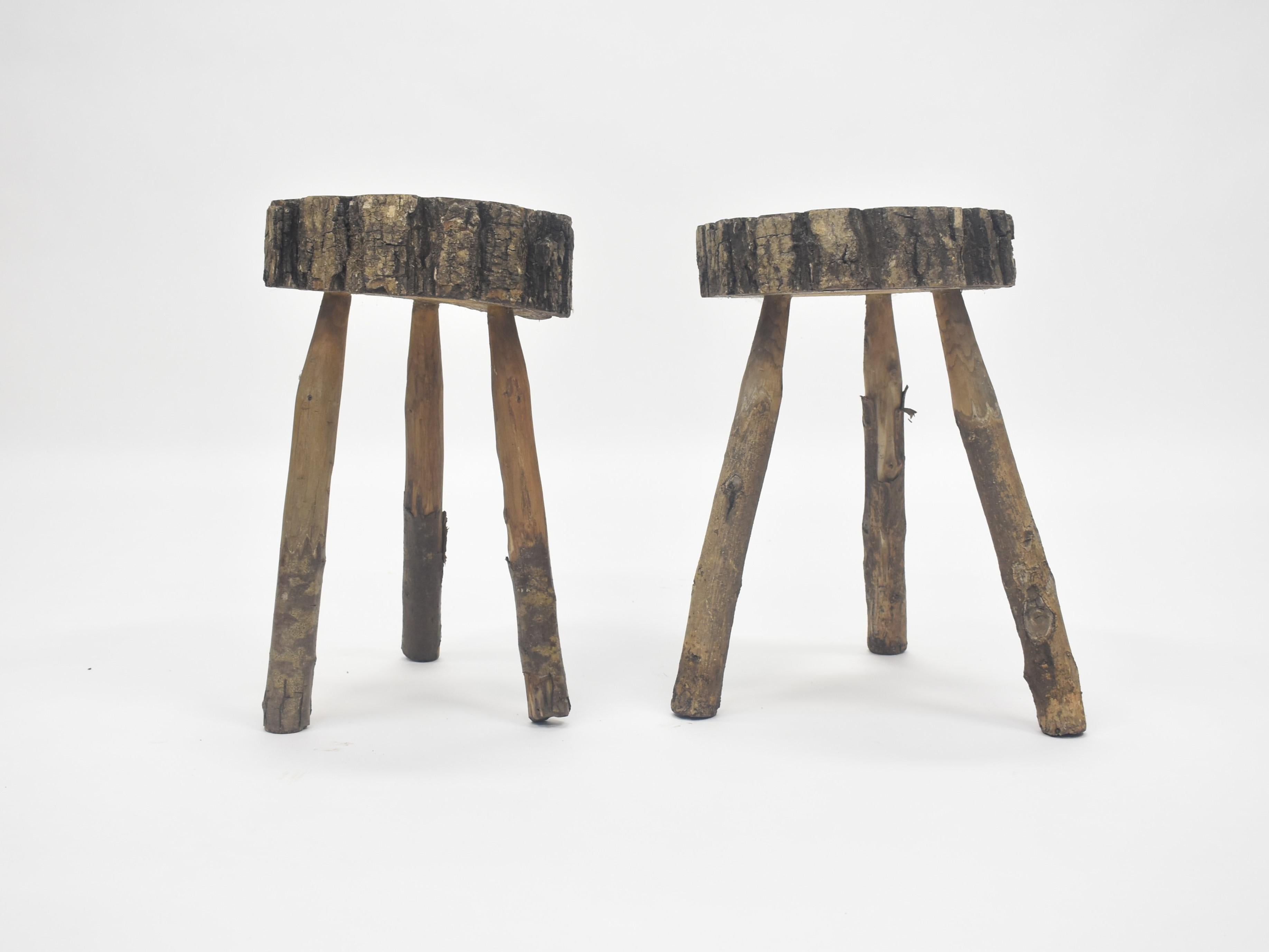 Wood Rustic French Tree Trunk Tables For Sale