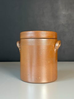 Jarre rustique française à couvercle en grès, années 1950