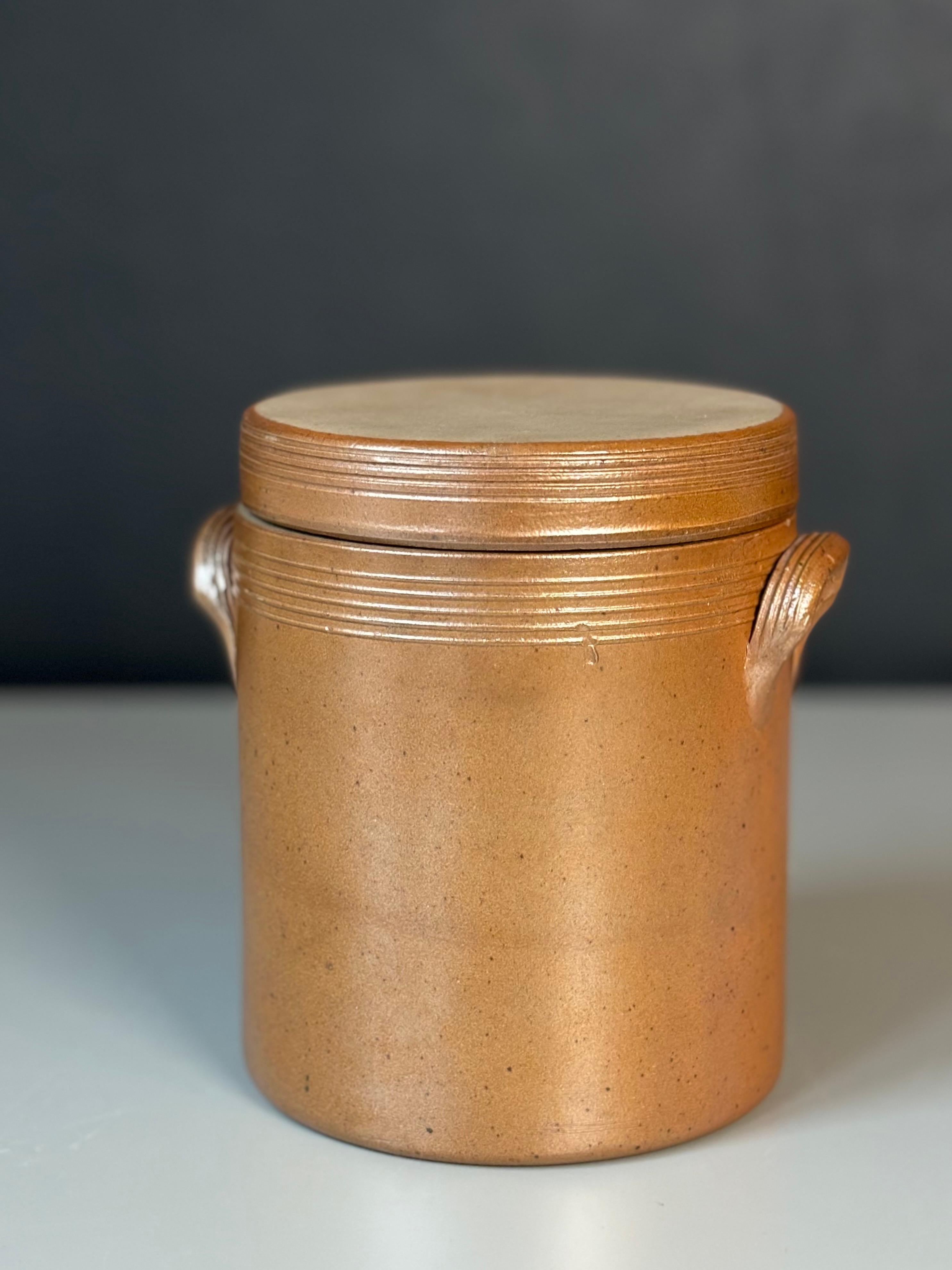 XX secolo Vaso francese rustico con coperchio in gres, anni '50 in vendita