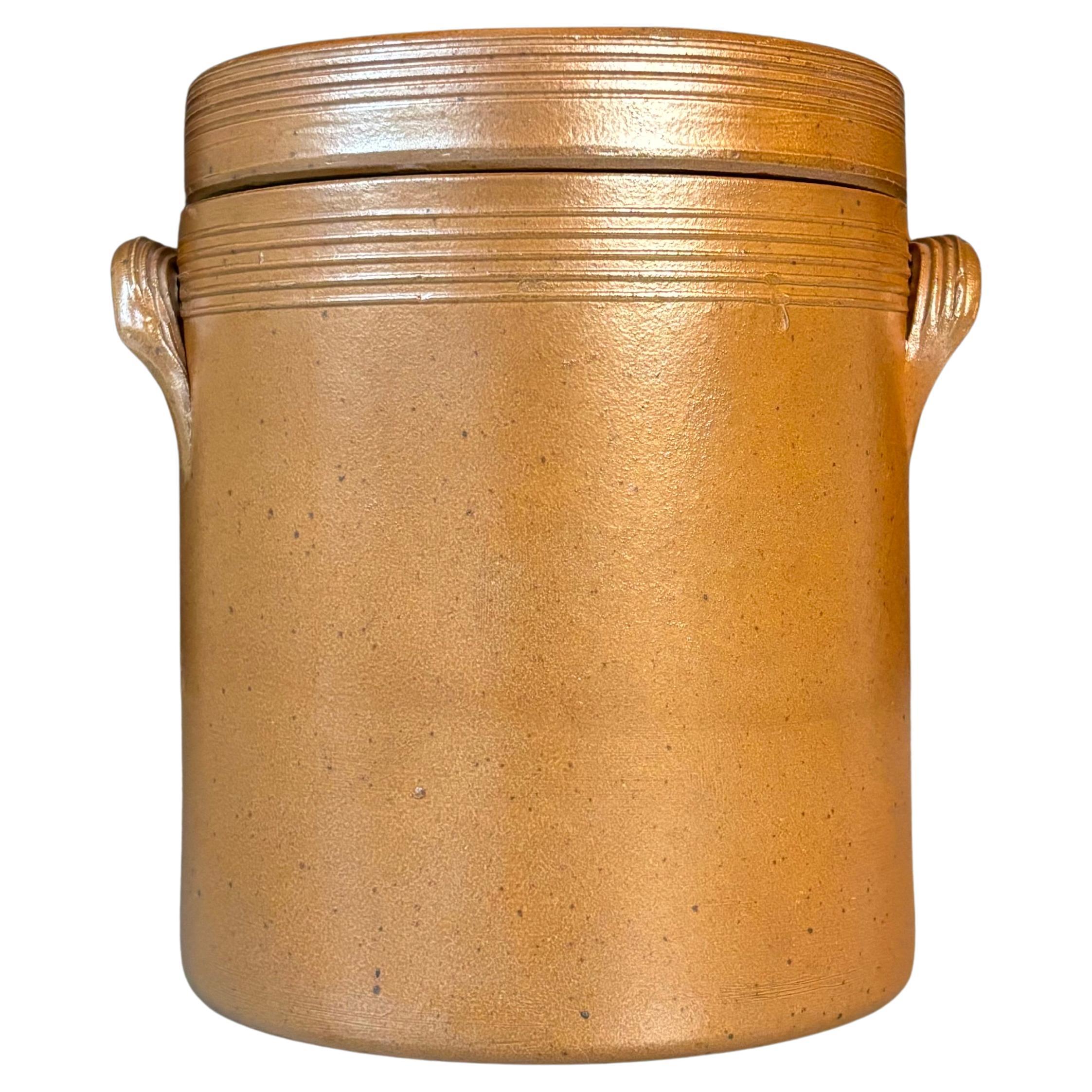 Vaso francese rustico con coperchio in gres, anni '50 in vendita