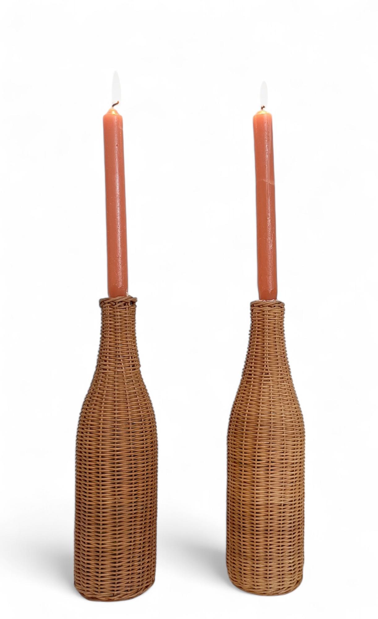 Rustic French Wicker Covering Pair of Glass Bottles, c. Mid-20th-C For Sale 14