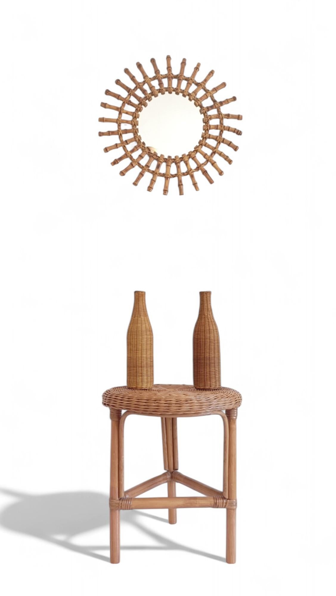 Charming Mid-Century Woven Wicker Covered Wine Bottles from the South of France

A delightful pair of handcrafted wine glass bottles, beautifully wrapped in natural woven wicker. Originating from the South of France and dating to the Mid-Century