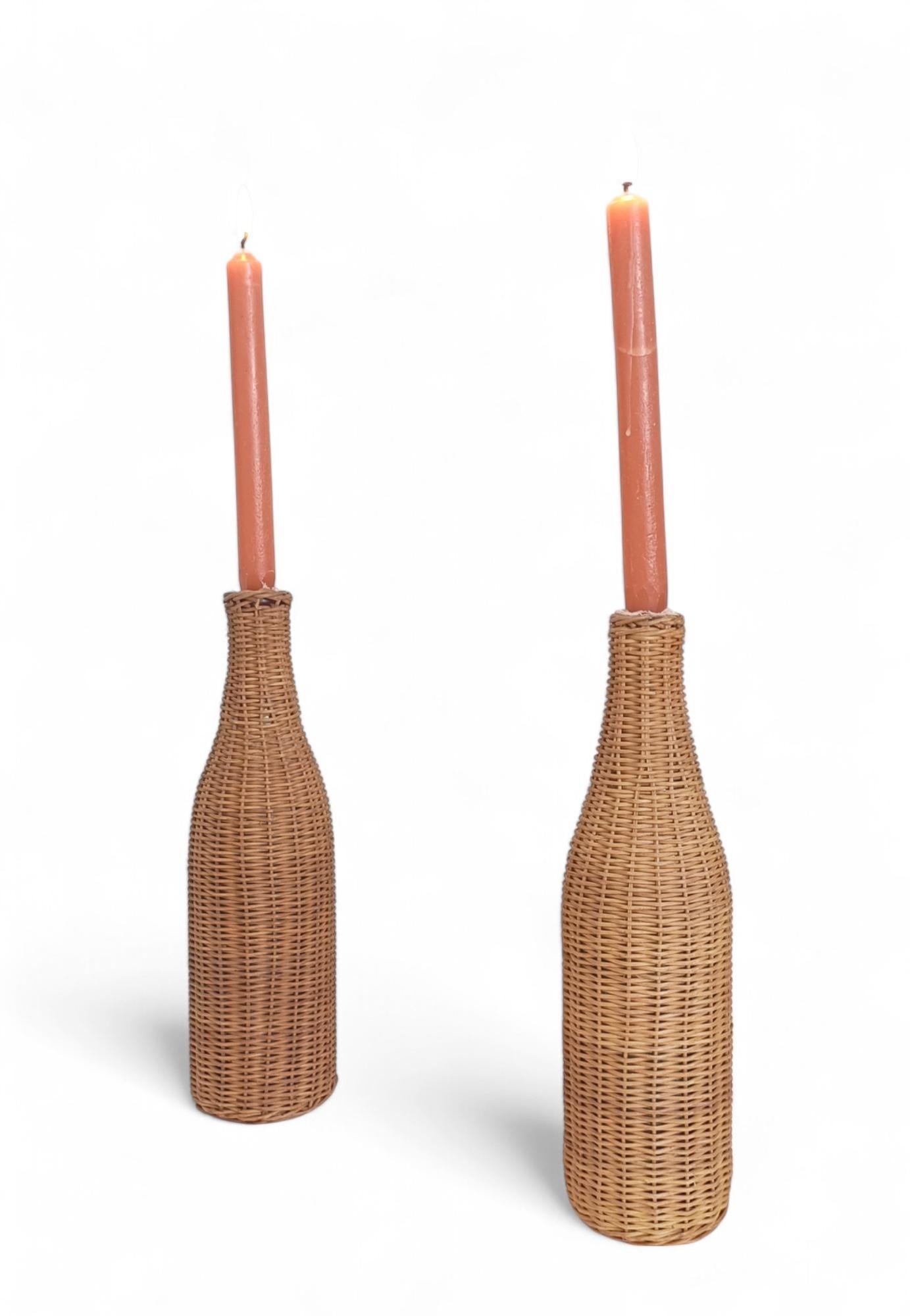 Rustic French Wicker Covering Pair of Glass Bottles, c. Mid-20th-C For Sale 15
