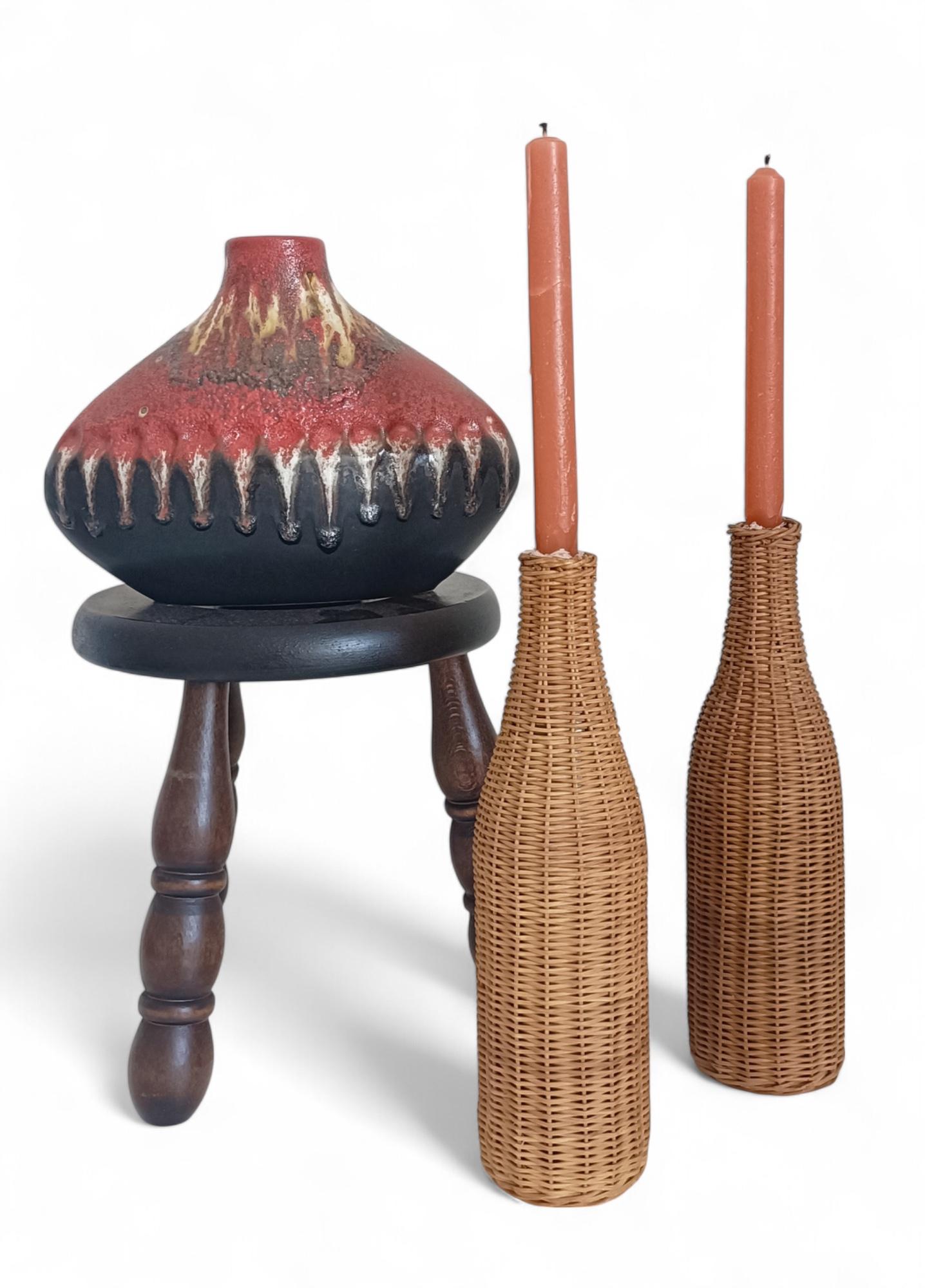 Rustic French Wicker Covering Pair of Glass Bottles, c. Mid-20th-C For Sale 3