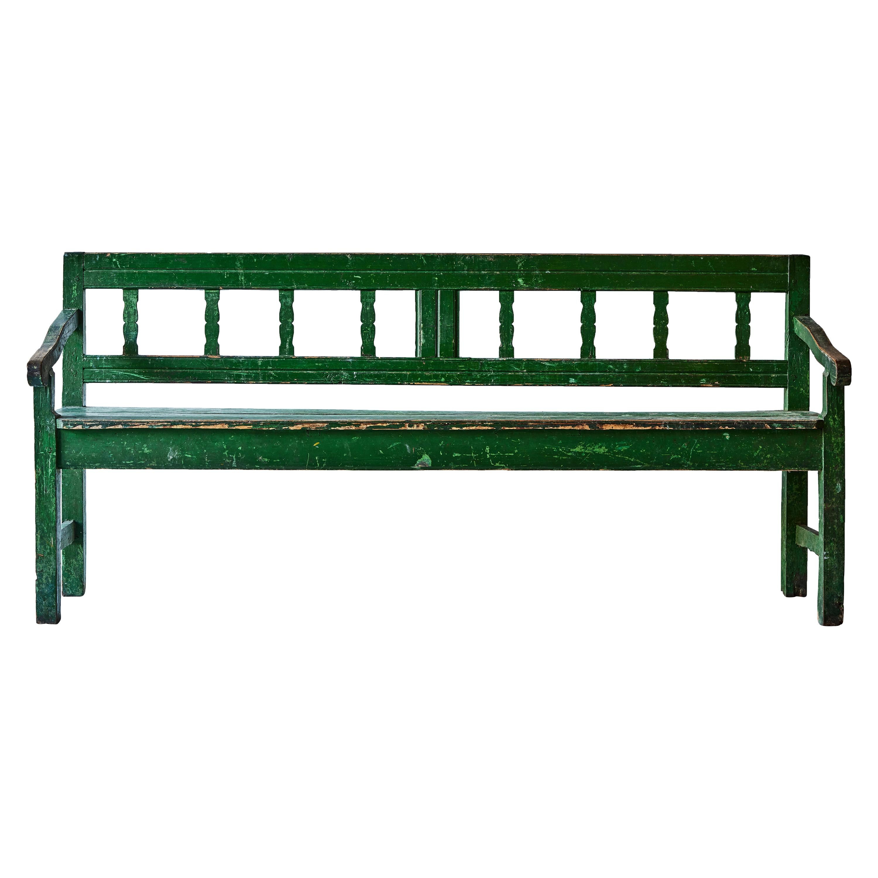 Rustic French Wood Bench Painted Green