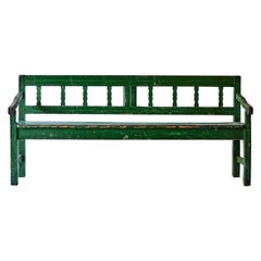 Rustic French Wood Bench Painted Green