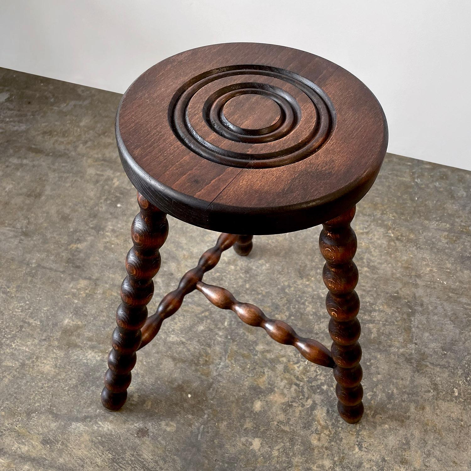 Turned Rustic French Wood Tripod Stool