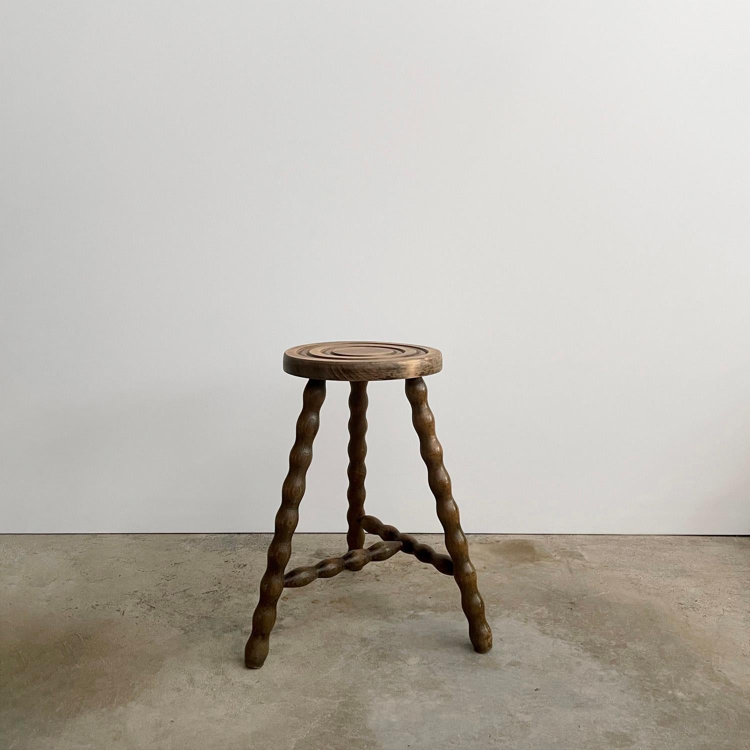 Rustic French Wood Tripod Stool 1