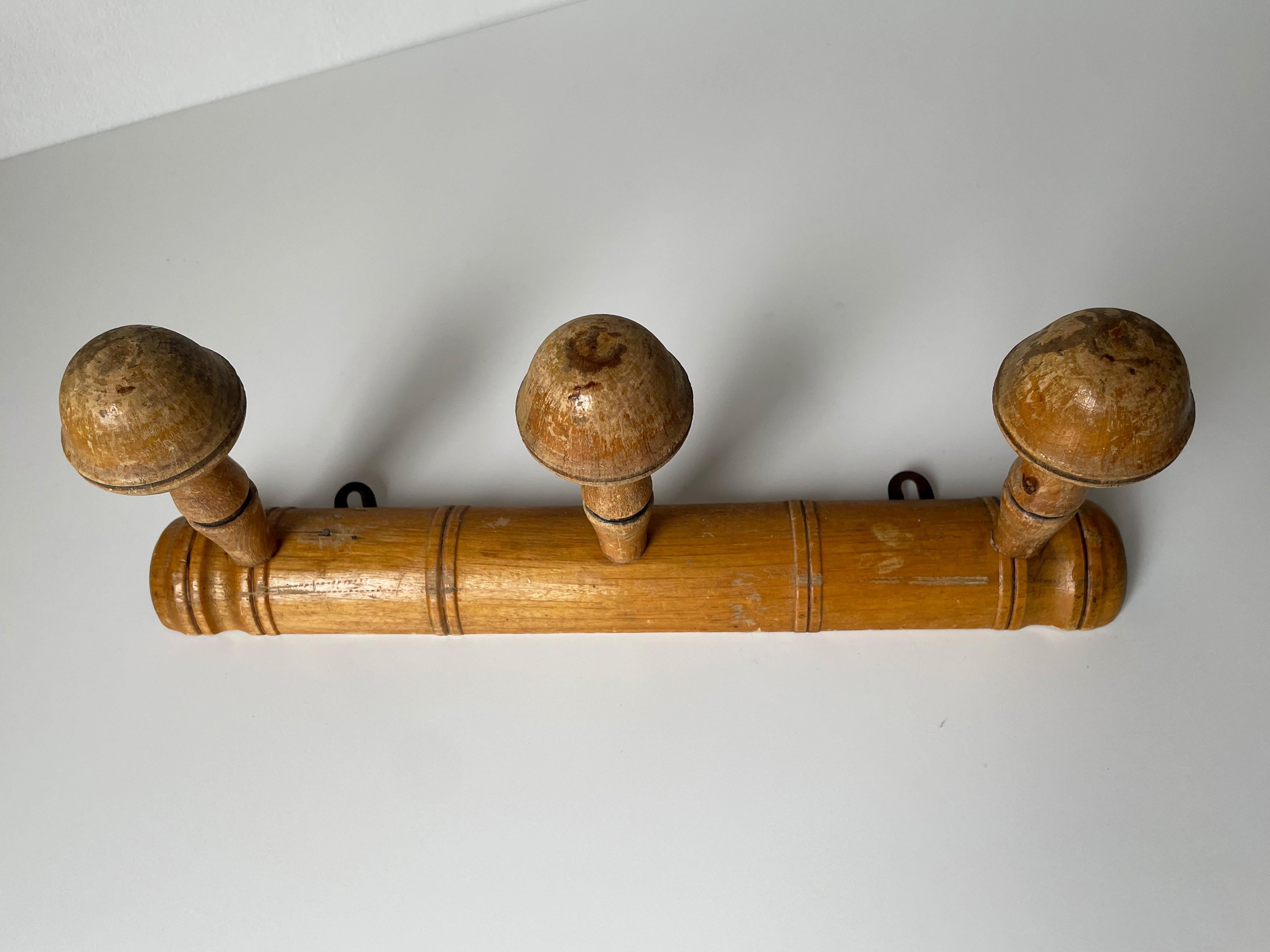 Mid-Century Modern Rustic French 1940s Wooden Bamboo Style Coat Rack For Sale