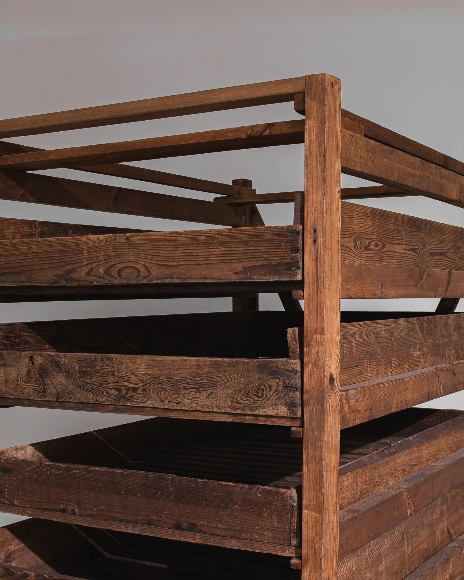 20th Century Rustic French Wooden Shelves on Wheels