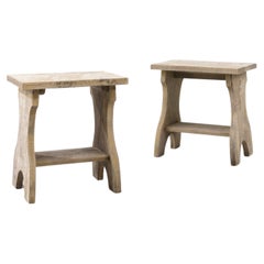Rustic French Wooden Side Tables, a Pair 