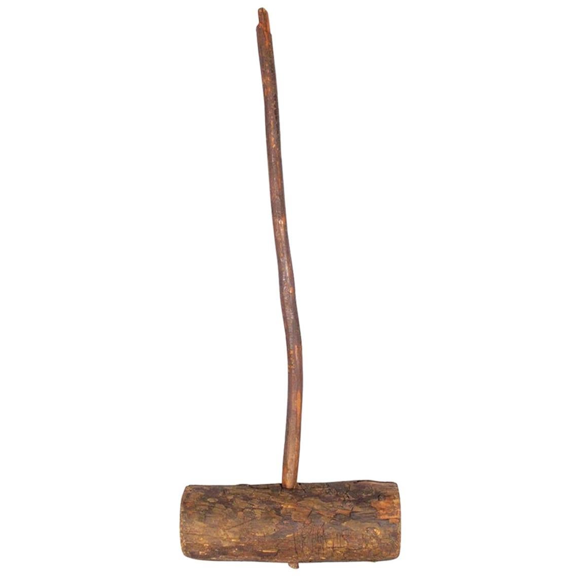 Rustic French Wooden Sledgehammer, Early 1900s