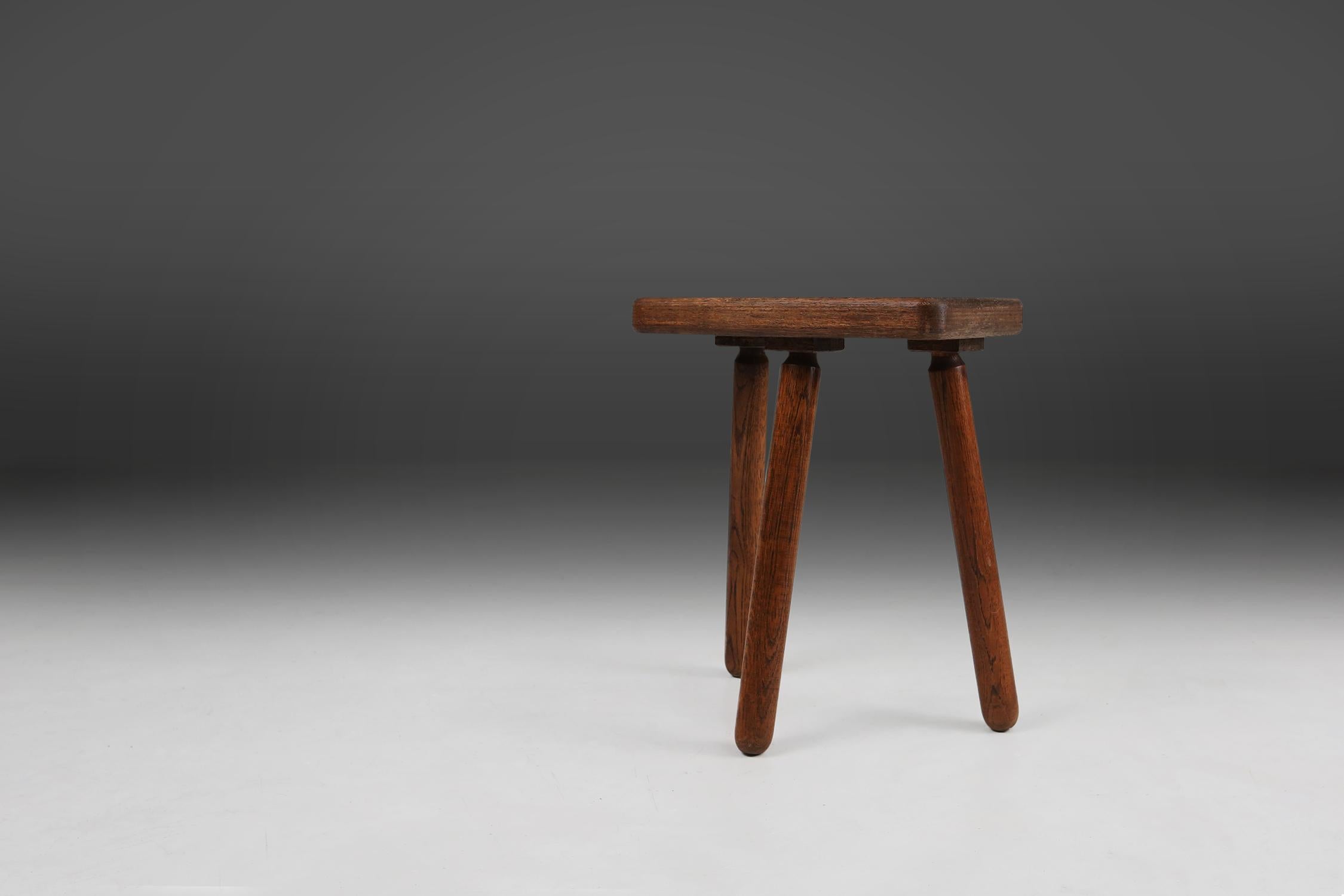 Mid-20th Century Rustic French wooden stool 1940 For Sale