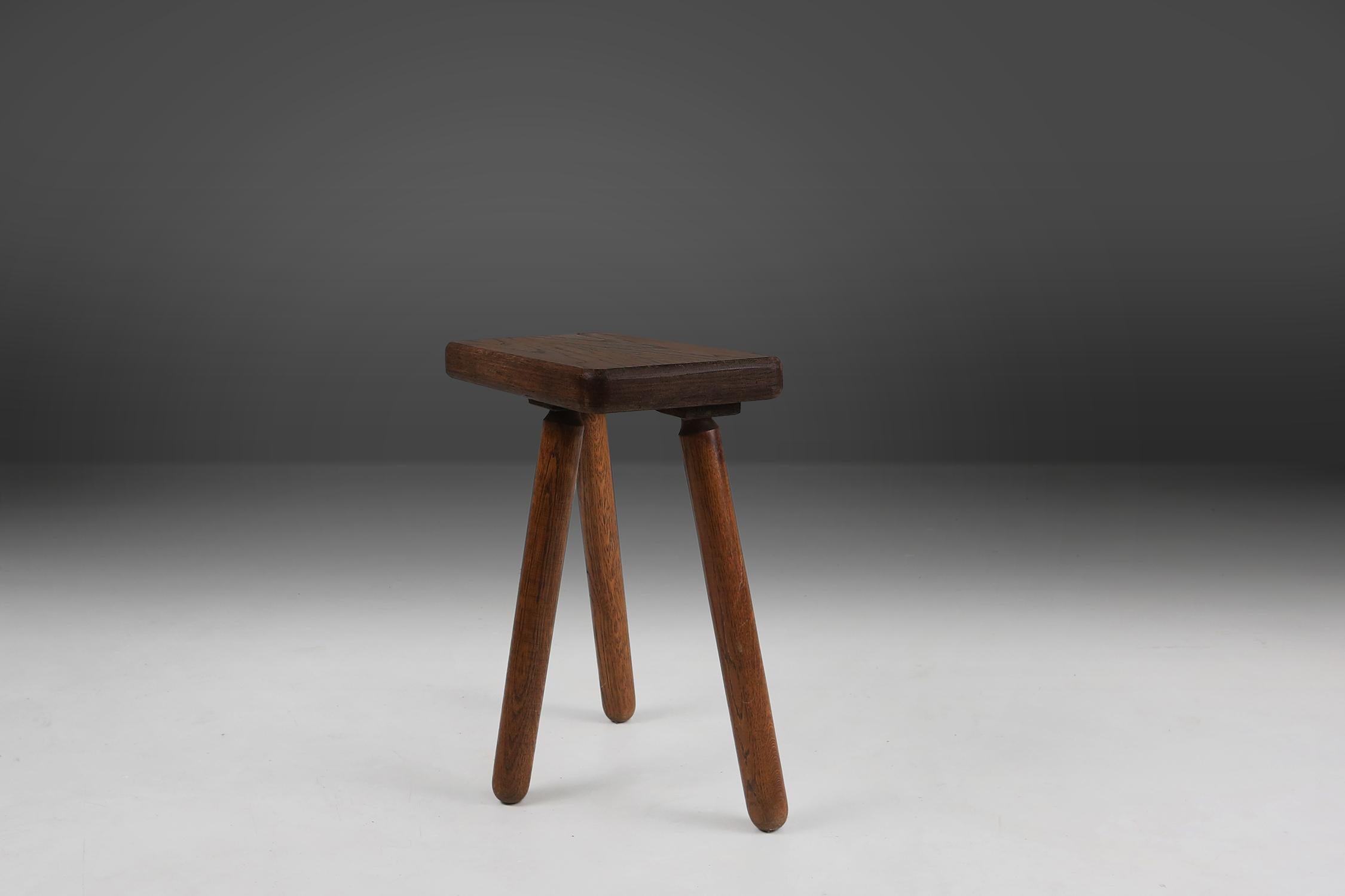 Wood Rustic French wooden stool 1940 For Sale