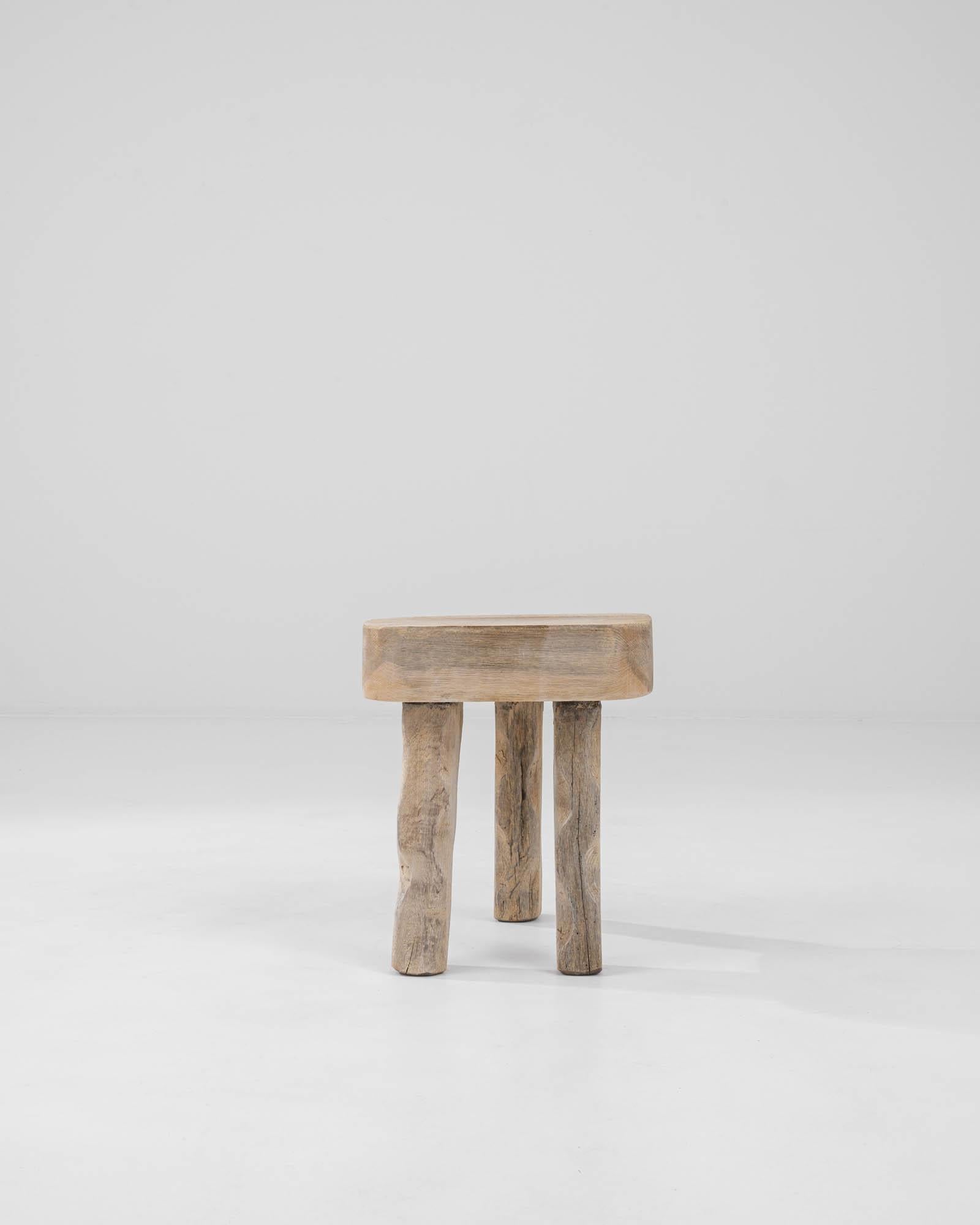 Bleached Rustic French Wooden Stool  For Sale