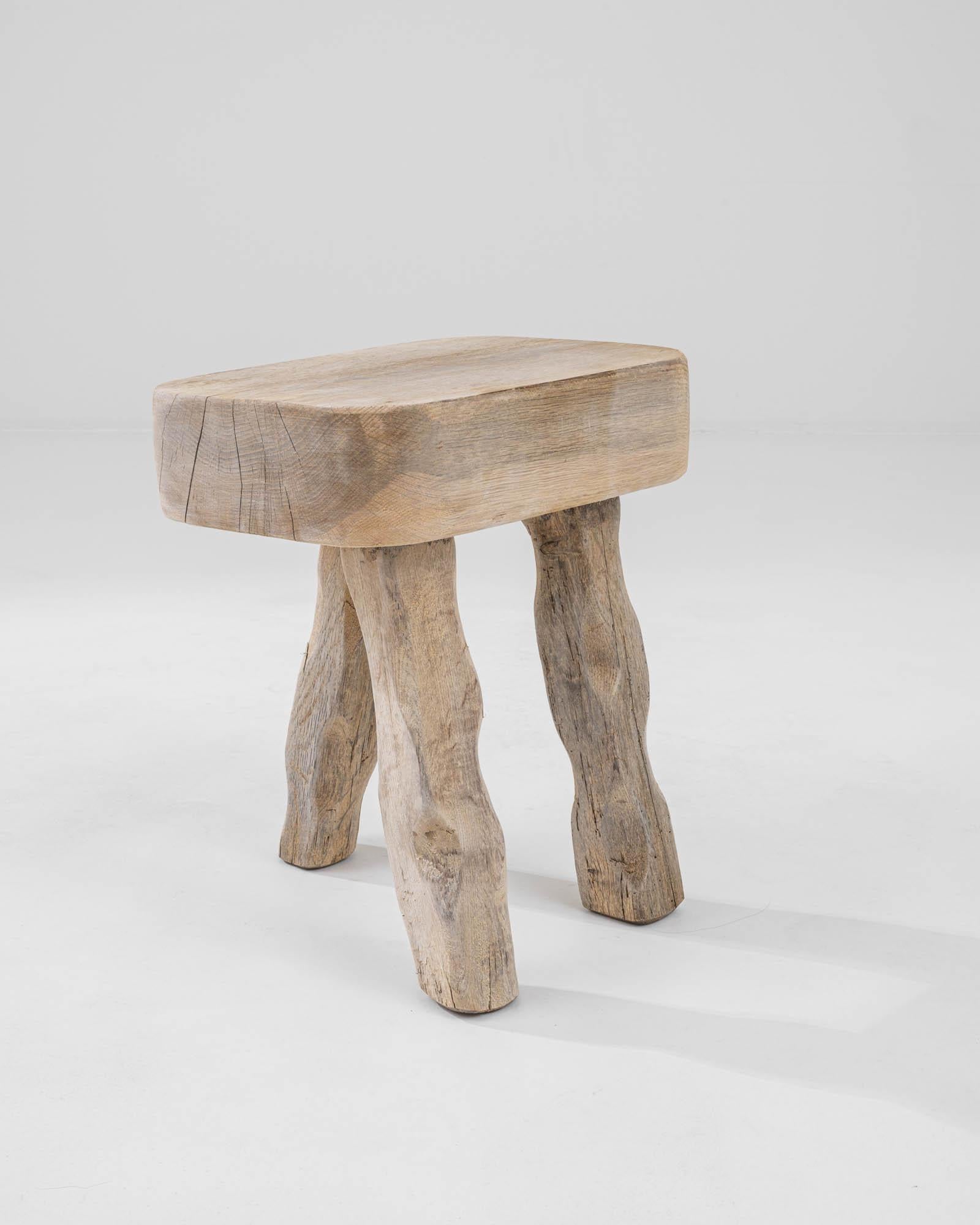 Oak Rustic French Wooden Stool  For Sale