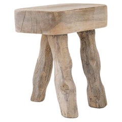 Used Rustic French Wooden Stool 