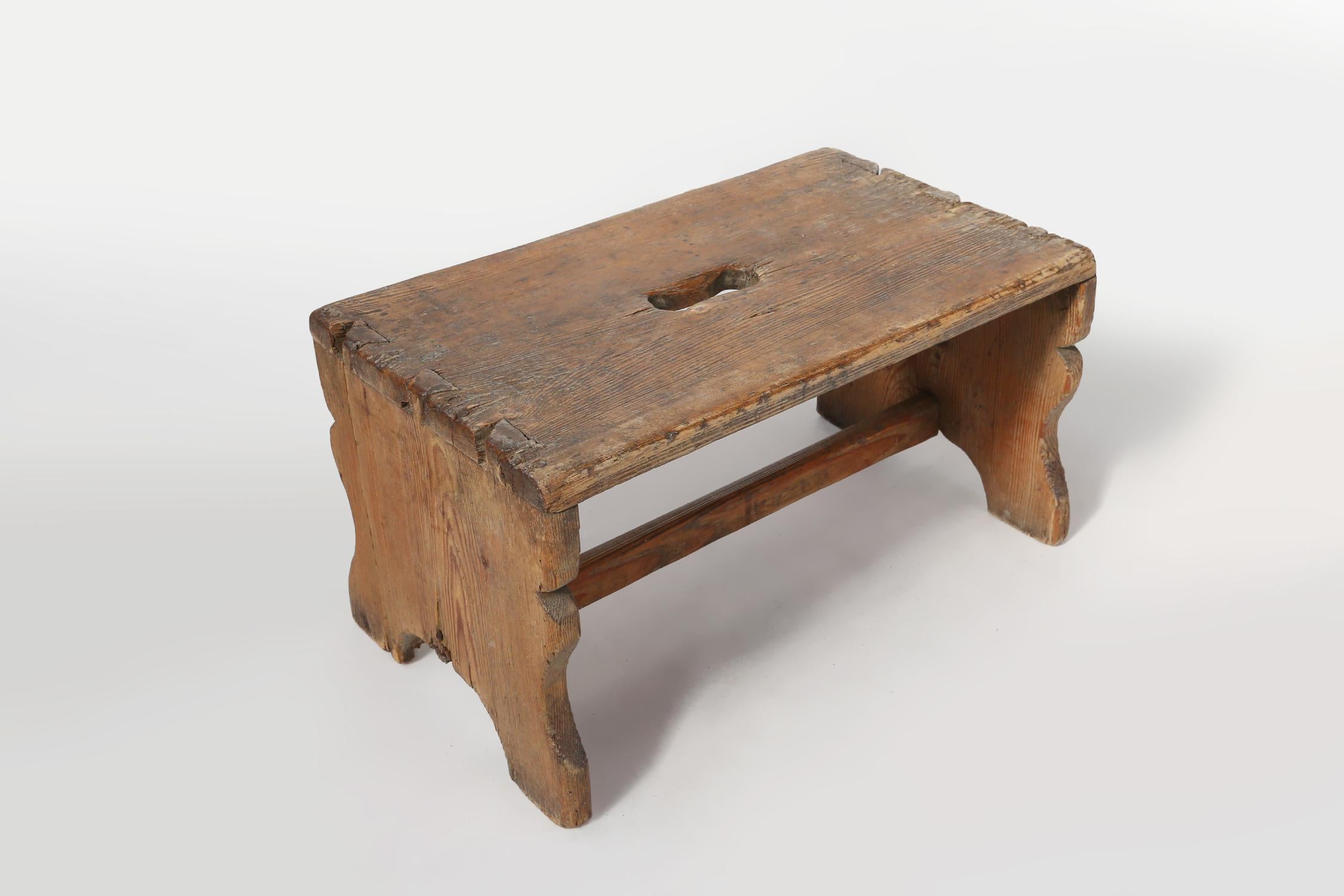 Early 20th Century Rustic French wooden stool with beautiful patina, ca. 1900 For Sale