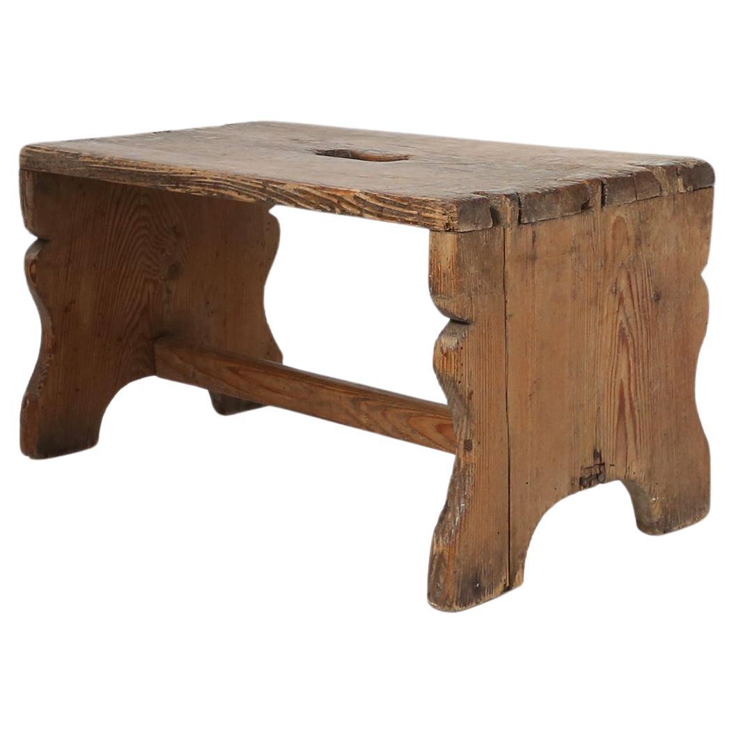 Rustic French wooden stool with beautiful patina, ca. 1900 For Sale