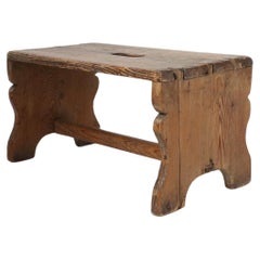 Used Rustic French wooden stool with beautiful patina, ca. 1900