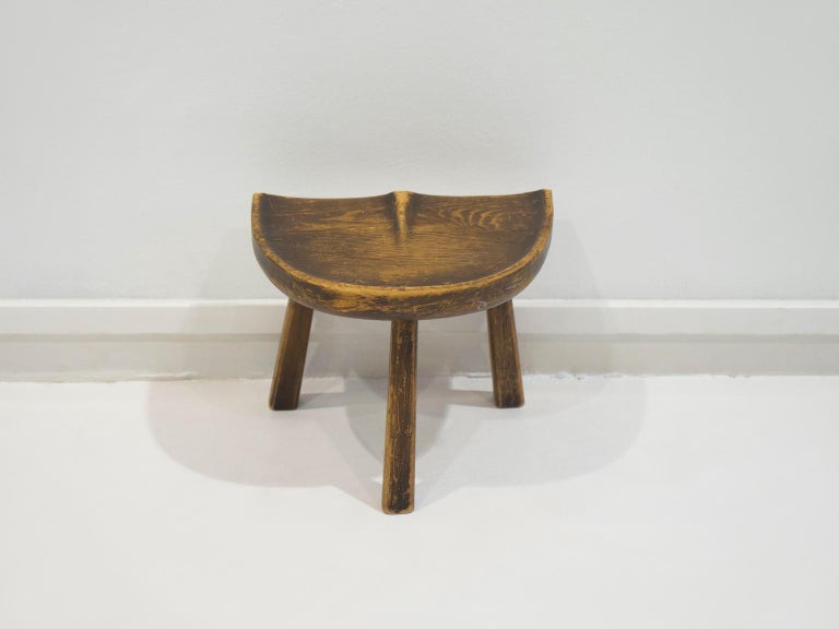 Rustic French Wooden Tripod Stool For Sale at 1stDibs