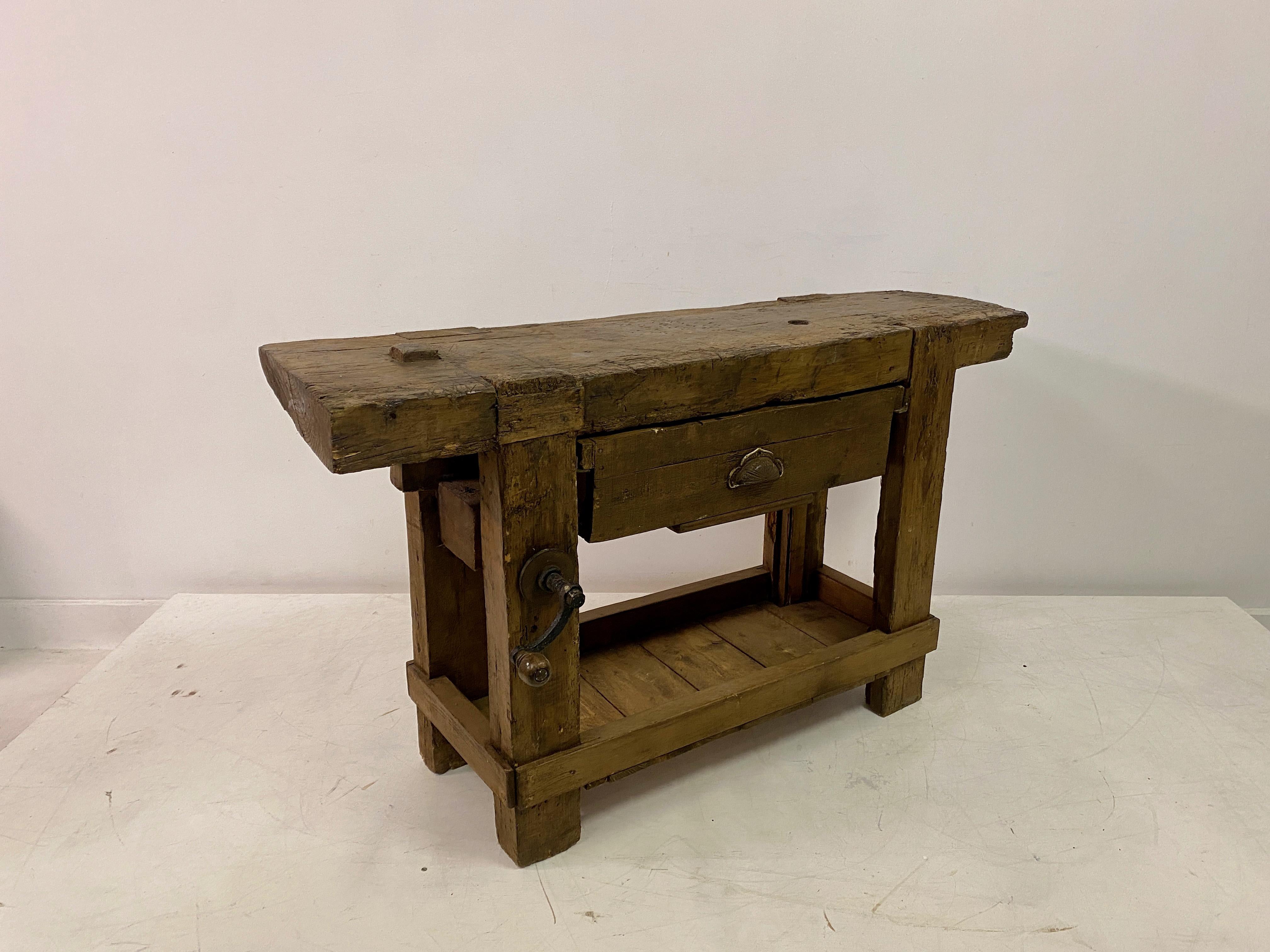 Rustic French Work Bench Console Table For Sale 4