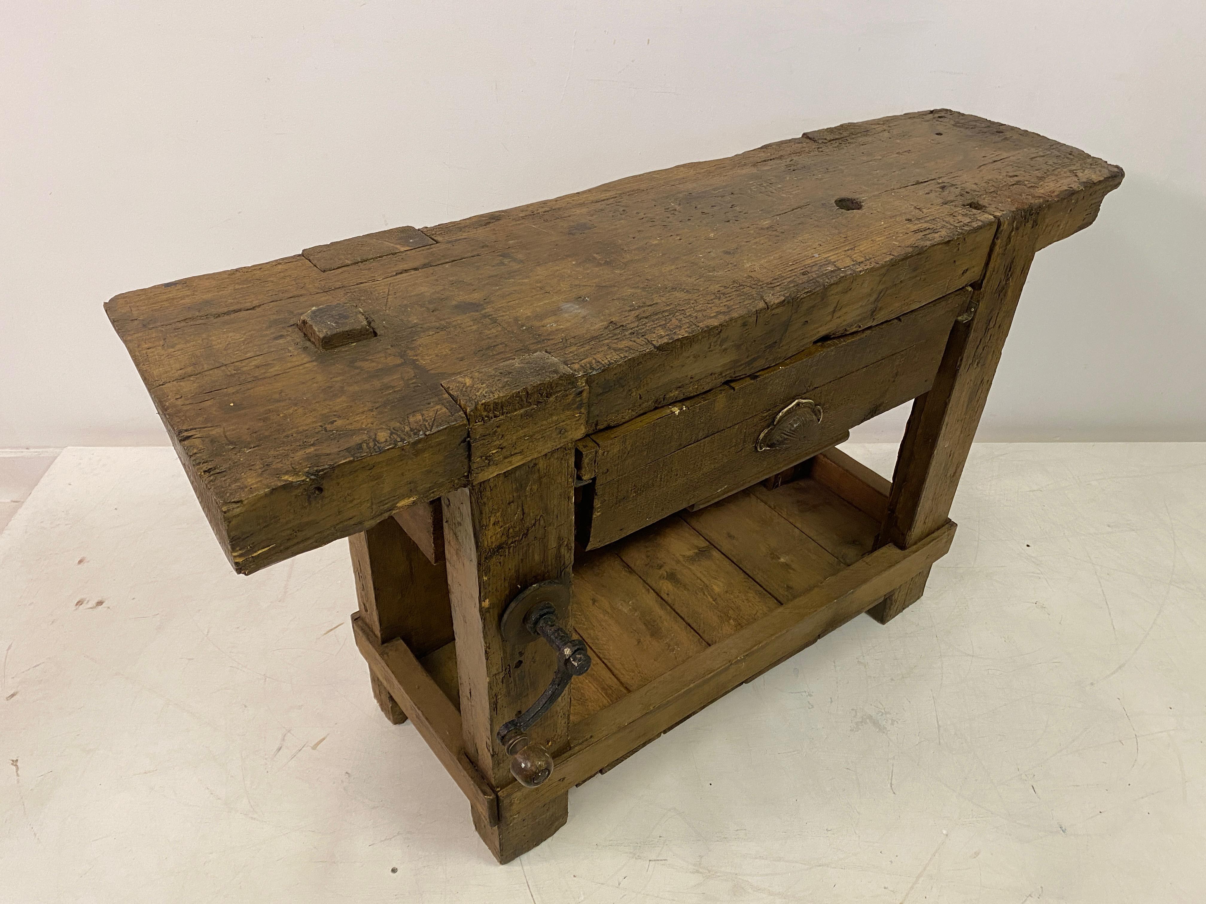 Rustic French Work Bench Console Table For Sale 5