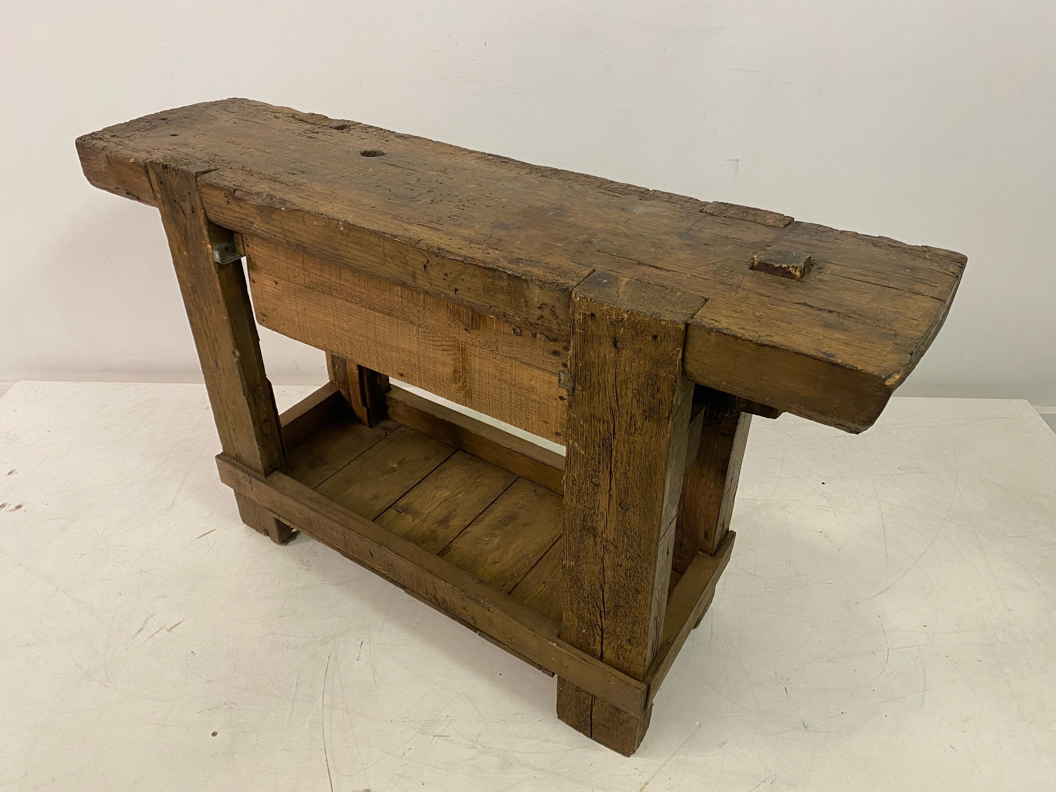 Rustic French Work Bench Console Table For Sale 6