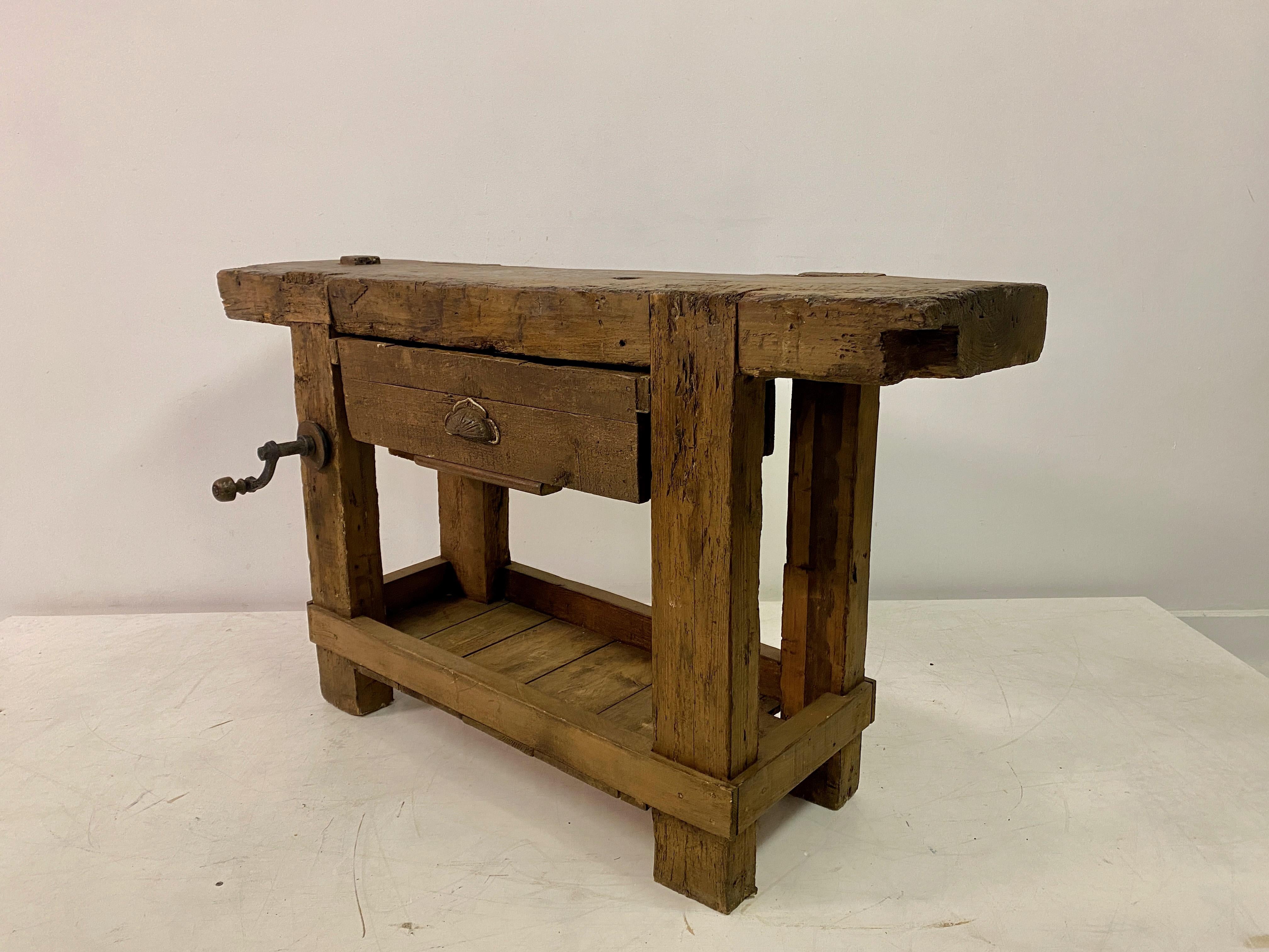 Rustic French Work Bench Console Table For Sale 8