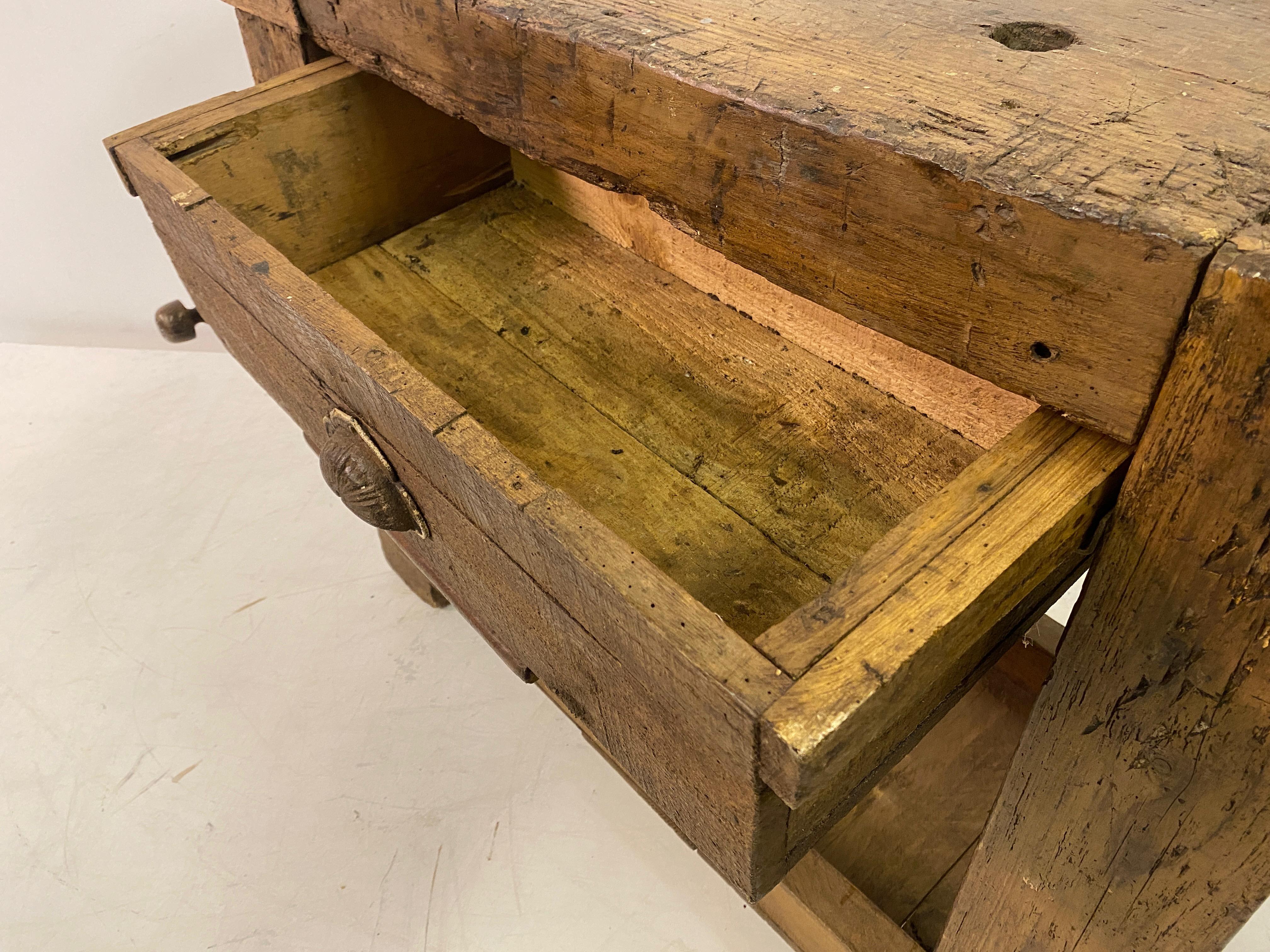 Rustic French Work Bench Console Table For Sale 9