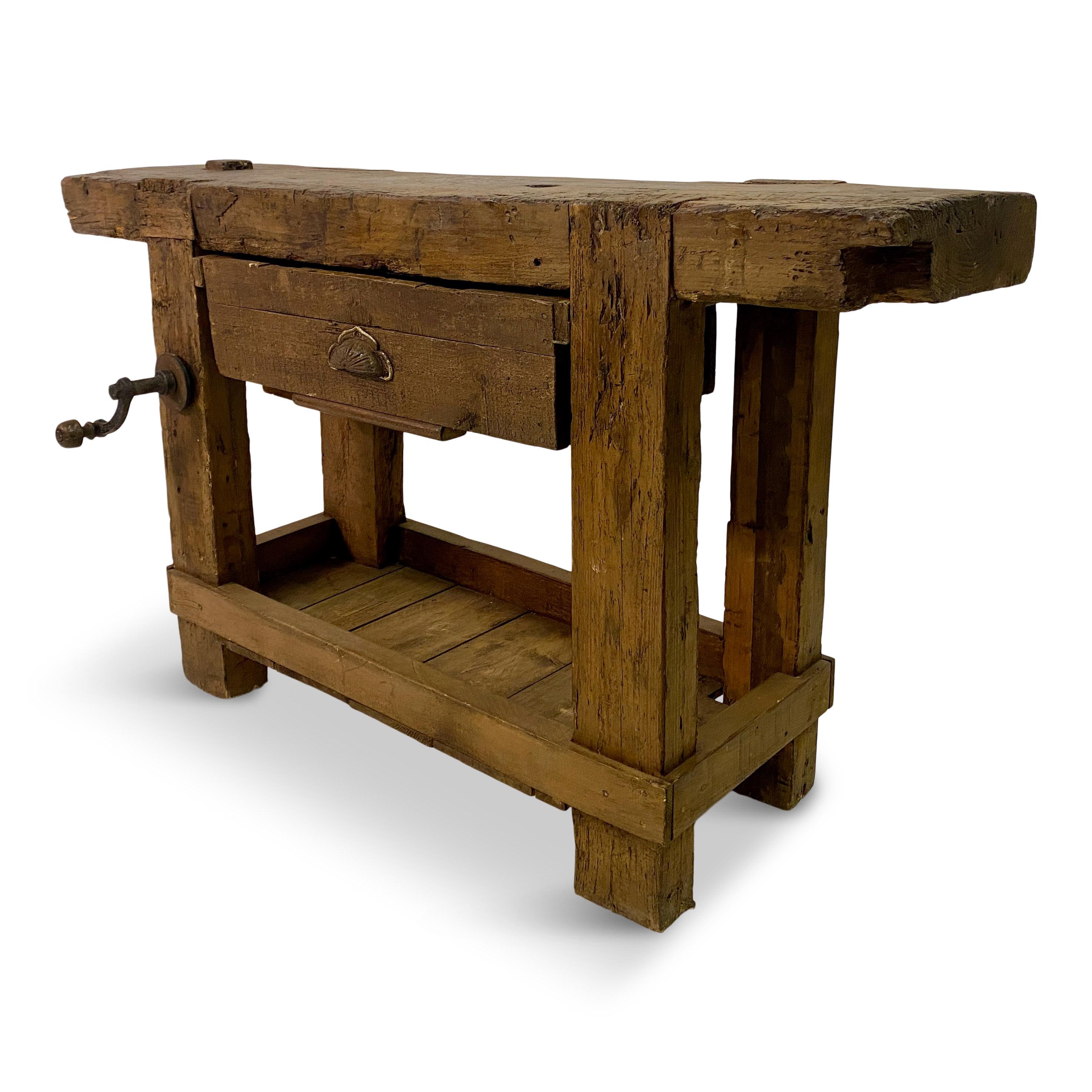 Rustic French Work Bench Console Table For Sale 11
