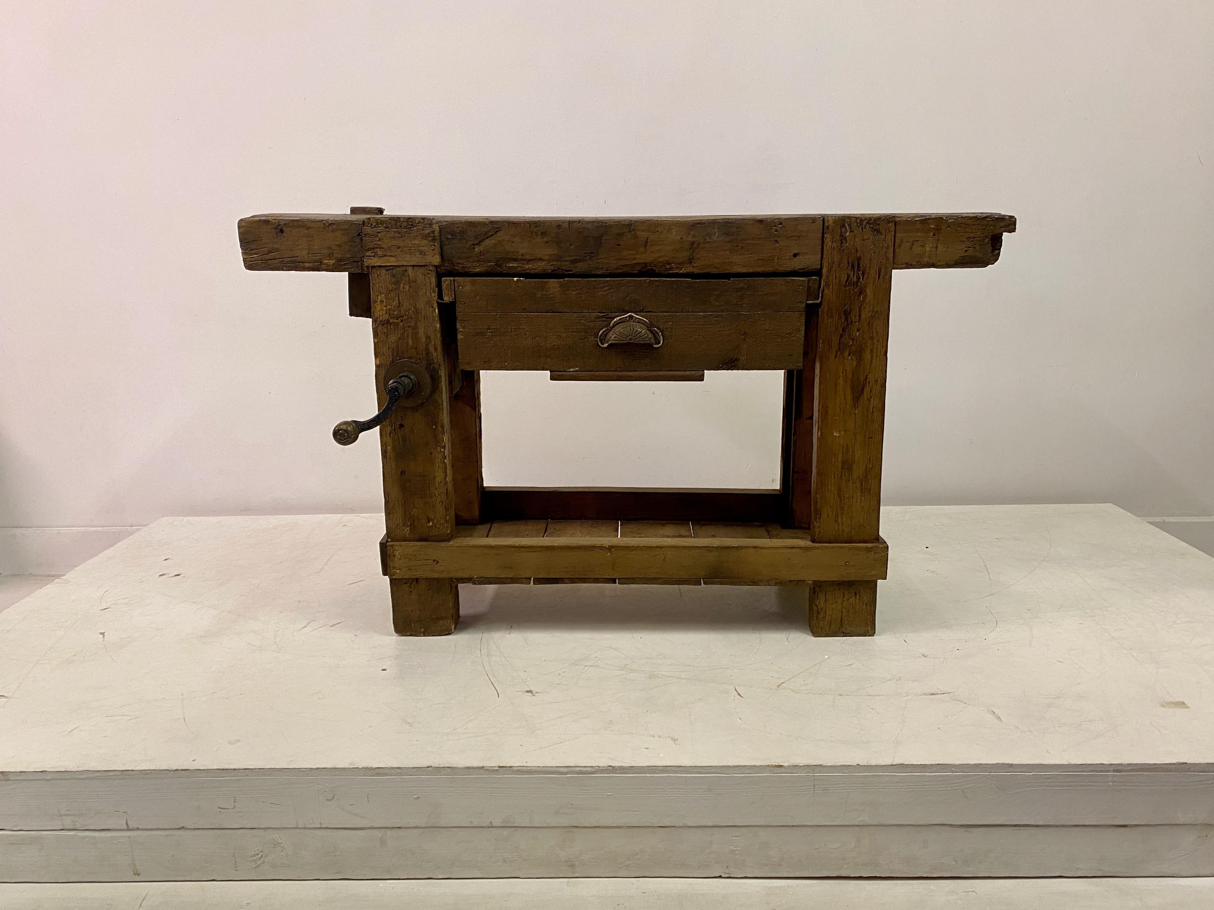 20th Century Rustic French Work Bench Console Table For Sale