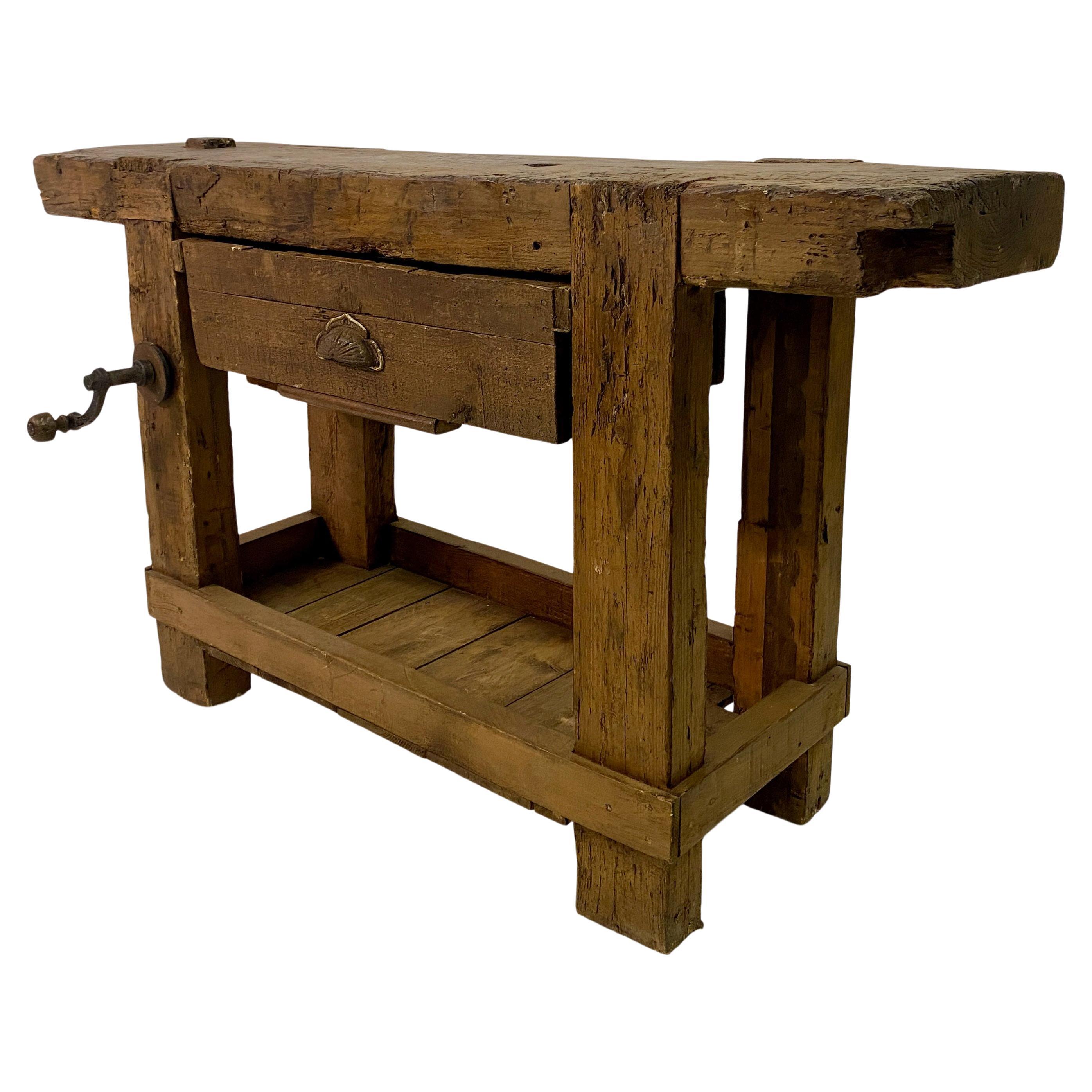 Rustic French Work Bench Console Table For Sale