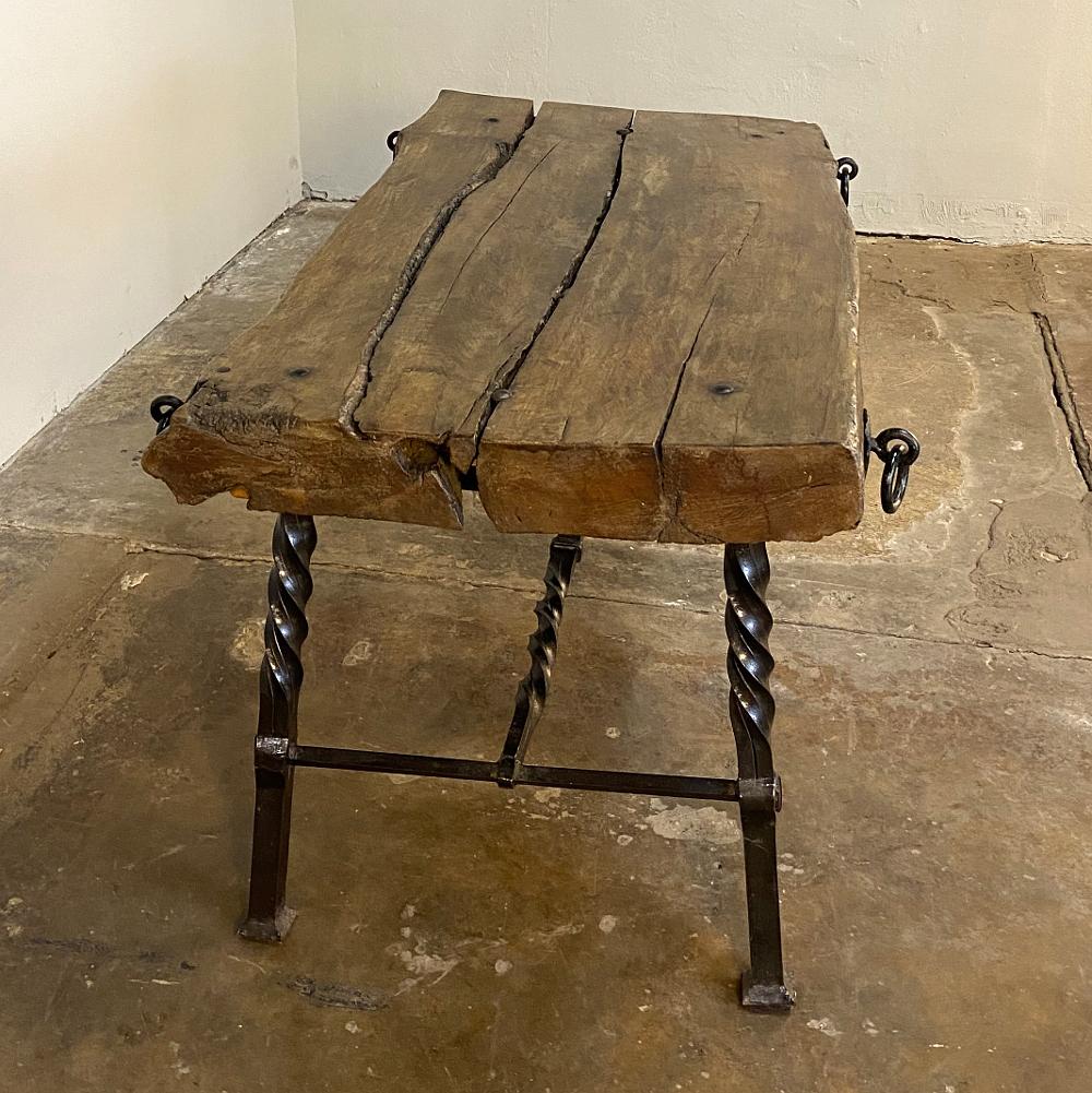 Rustic French Wrought Iron and Timber Coffee Table 2
