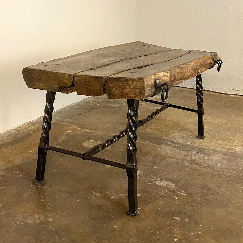 Rustic French Wrought Iron and Timber Coffee Table 3