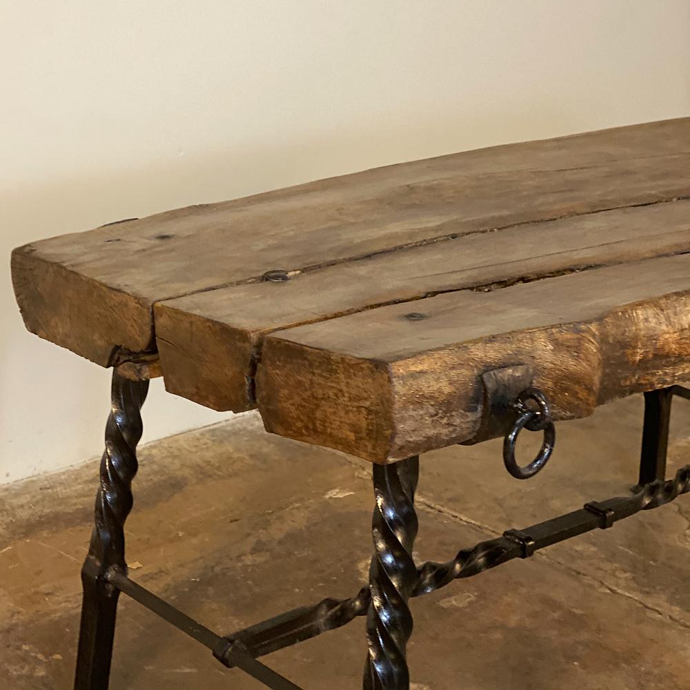 Rustic French Wrought Iron and Timber Coffee Table 4