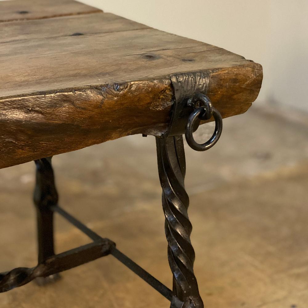 Rustic French Wrought Iron and Timber Coffee Table 5