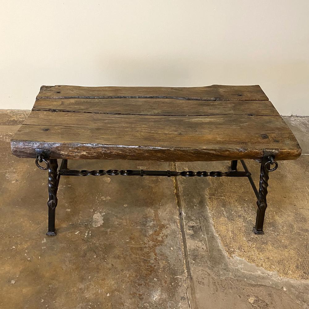 Hand-Crafted Rustic French Wrought Iron and Timber Coffee Table