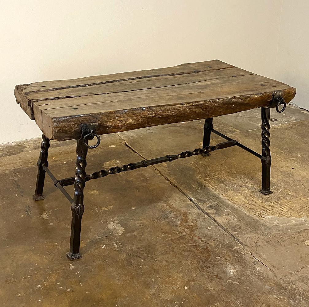 Rustic French Wrought Iron and Timber Coffee Table In Good Condition In Dallas, TX