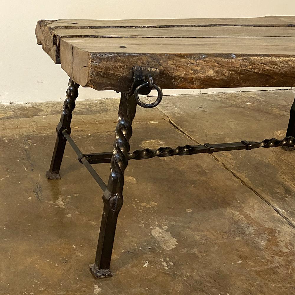 20th Century Rustic French Wrought Iron and Timber Coffee Table
