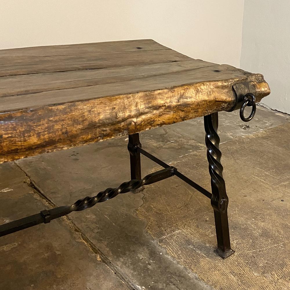 Rustic French Wrought Iron and Timber Coffee Table 1