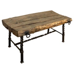 Used Rustic French Wrought Iron and Timber Coffee Table